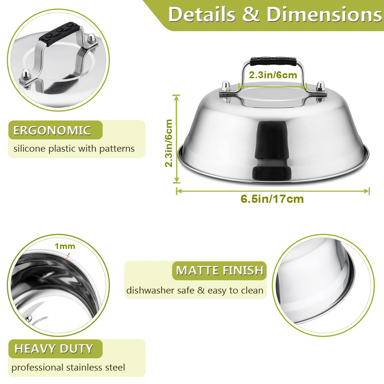 Cheese Melting Dome Set of 3  HaSteeL Stainless Steel Round Basting Steaming Covers  Professional Griddle Grill Accessories for Flat Top Teppanyaki BBQ Cooking Indoor & Outdoor (12