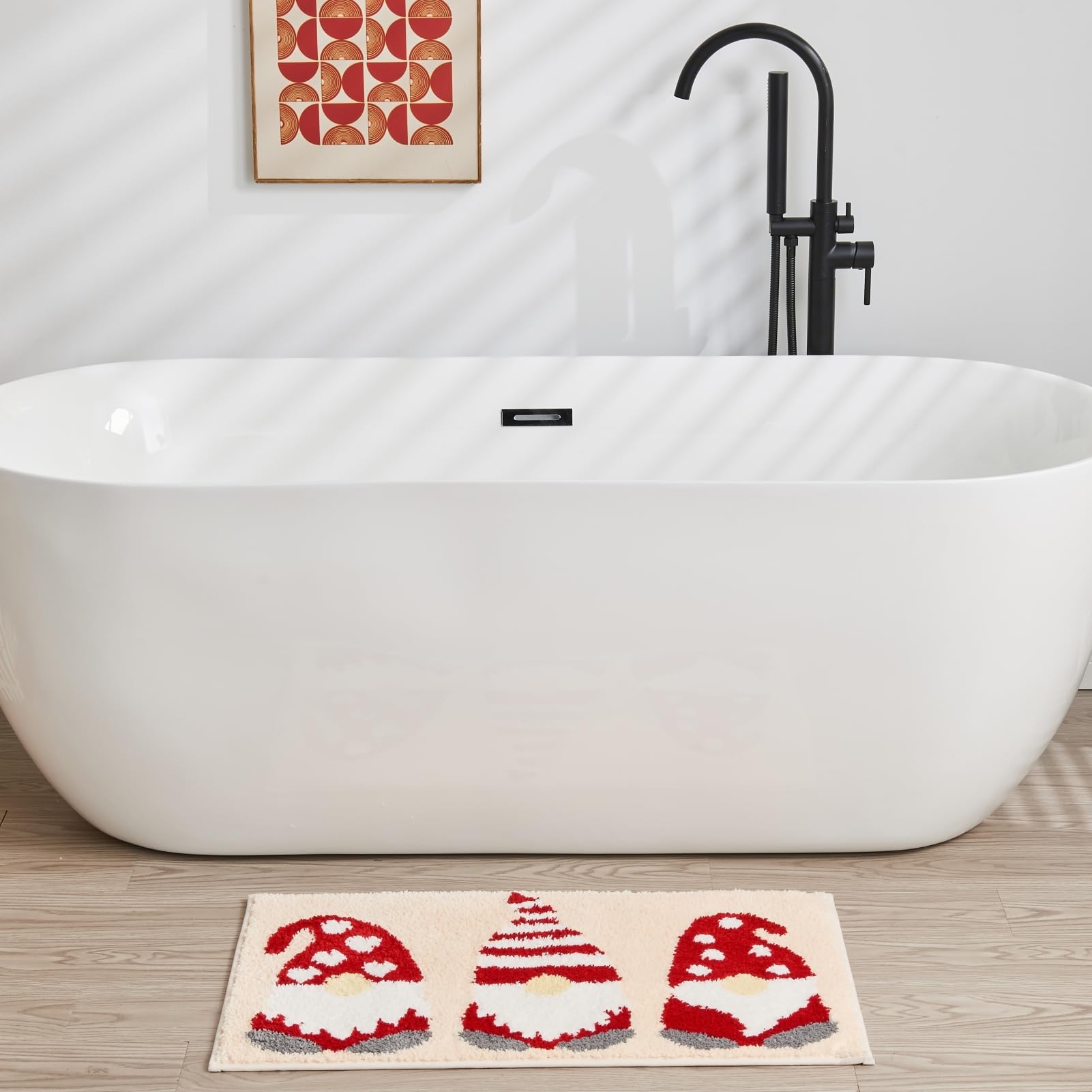 Douceur Christmas Gnome Bathroom Rugs, Cute Beige Bath Mat, Christmas Bathroom D Cor Non Slip Bath Rugs, Soft And Absorbent Wash