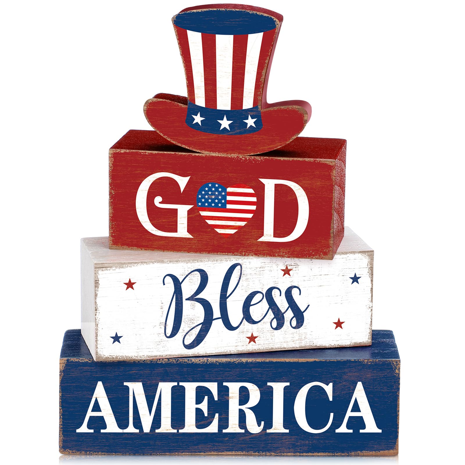 Moucuny 4 Pcs 4th of July Decorations Patriotic Memorial Day Table Decorations God Bless America Red White Blue Table Centerpiec