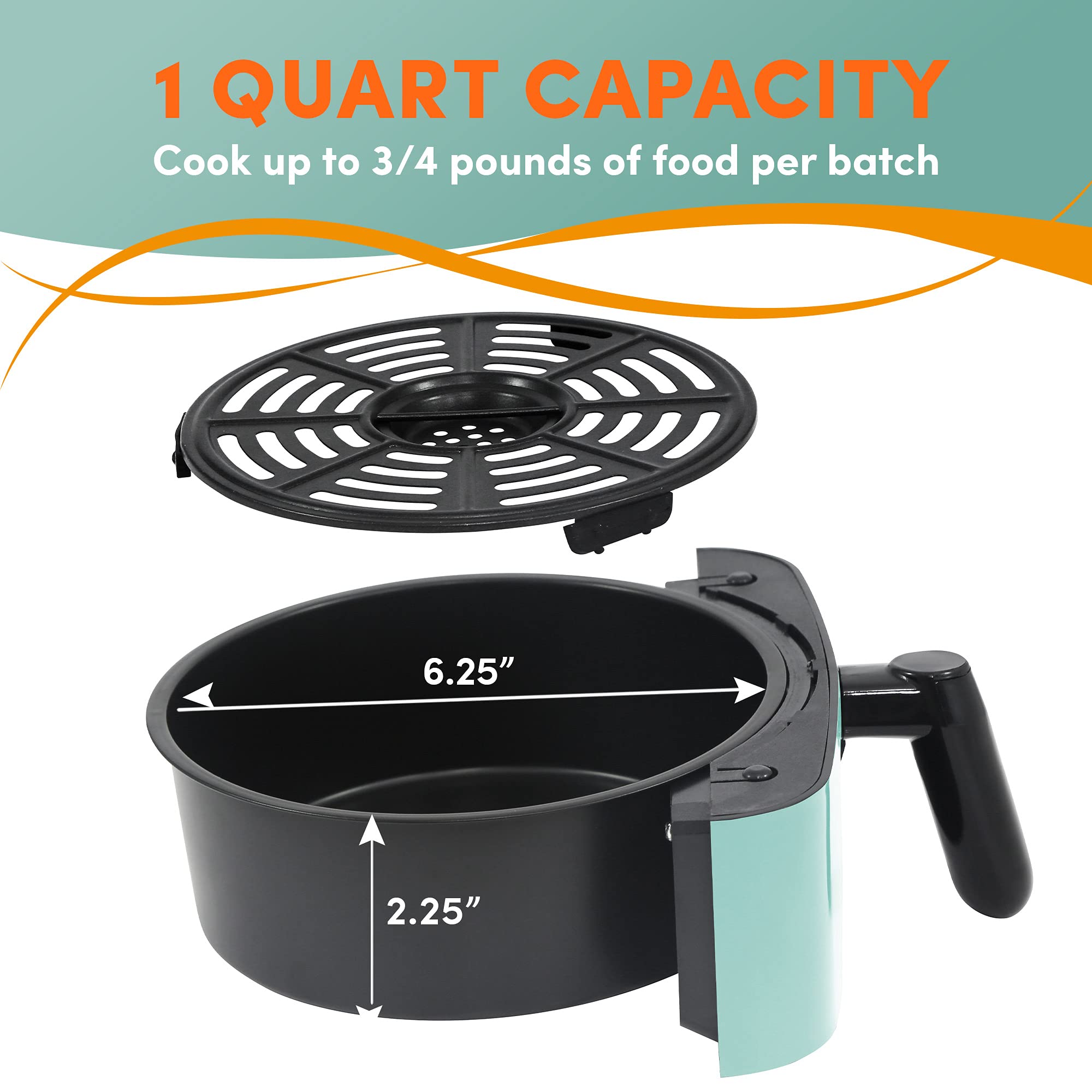 Elite Gourmet Eaf-3218Bl Personal 1.1Qt Compact Space Saving Electric Hot Air Fryer Oil-Less Healthy Cooker, Timer & Temperature