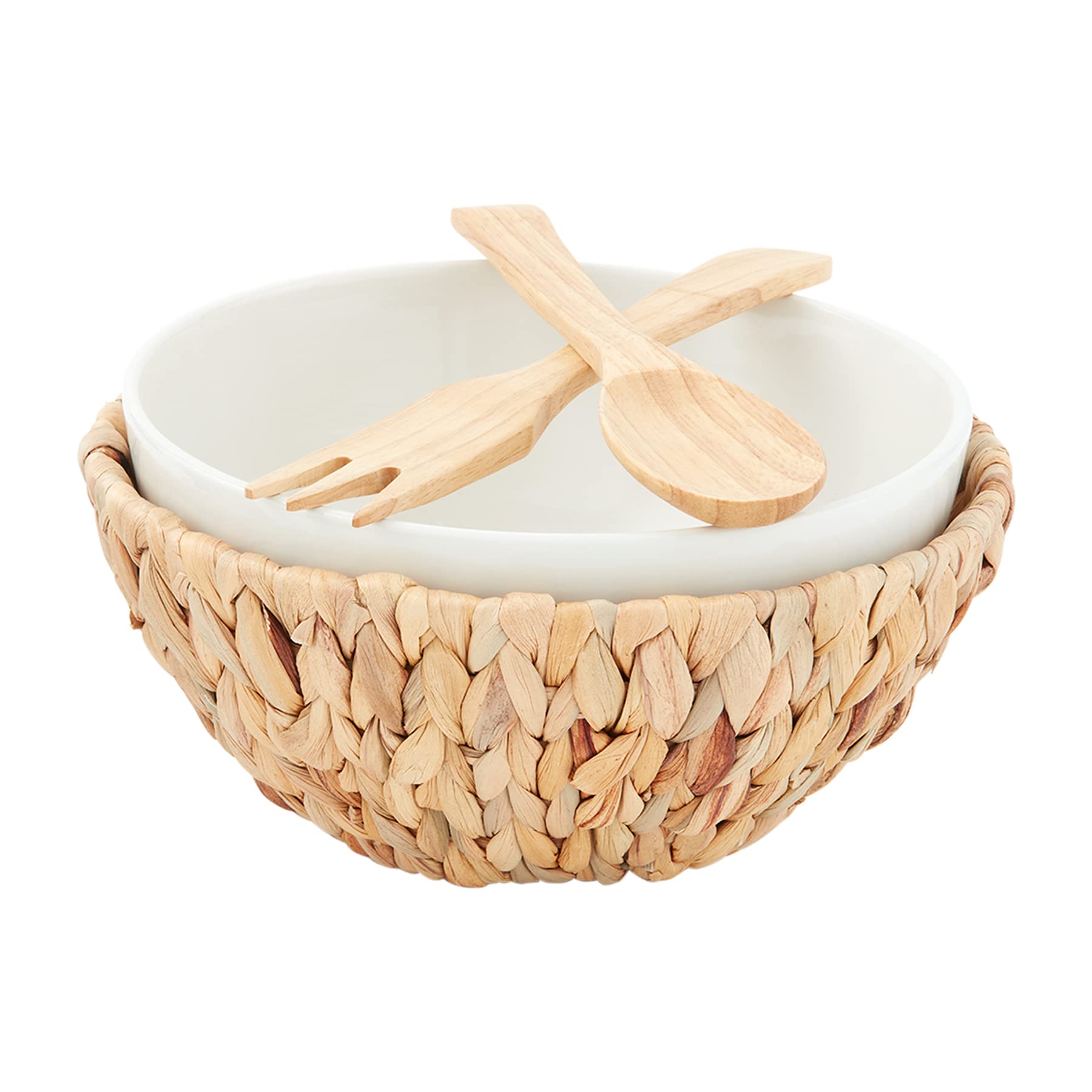 Mud Pie Water Hyacinth Serving Bowl Set, White/Tan, Bowl 4.5'' X 10'' Dia