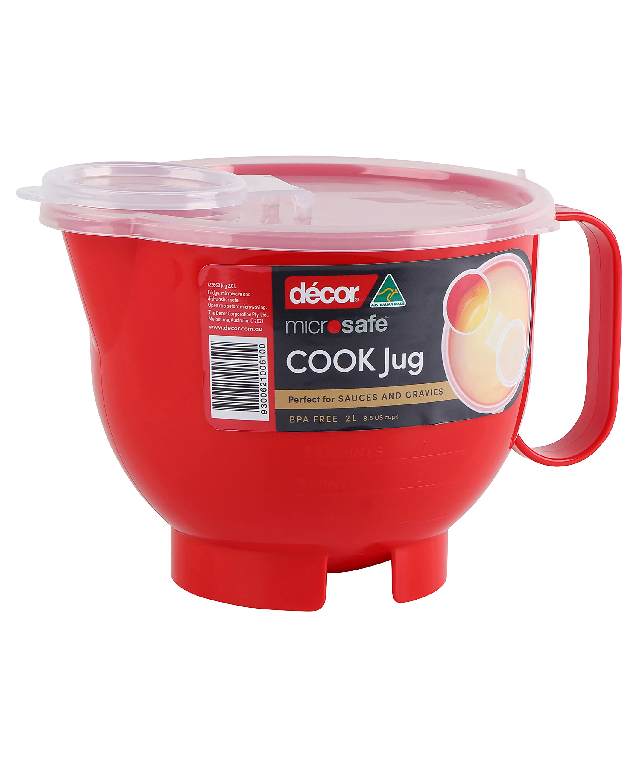 D  cor 2L Microsafe Jug | BPA Free |Microwave Cookware |Dishwasher Safe, Red