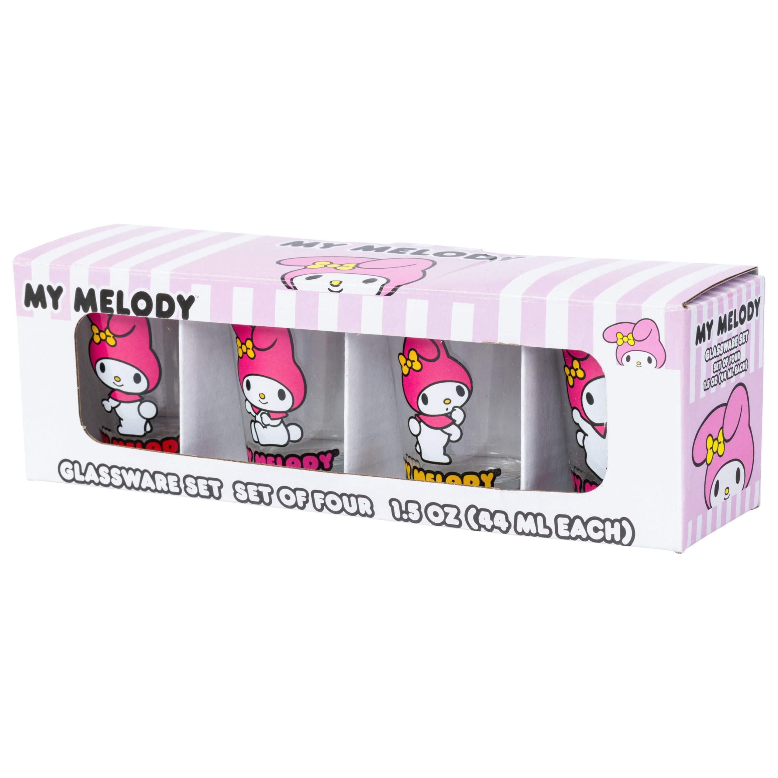 Silver Buffalo Sanrio Hello Kitty And Friends My Melody 4 Pack Mini Glass Set, 1.5 Ounces