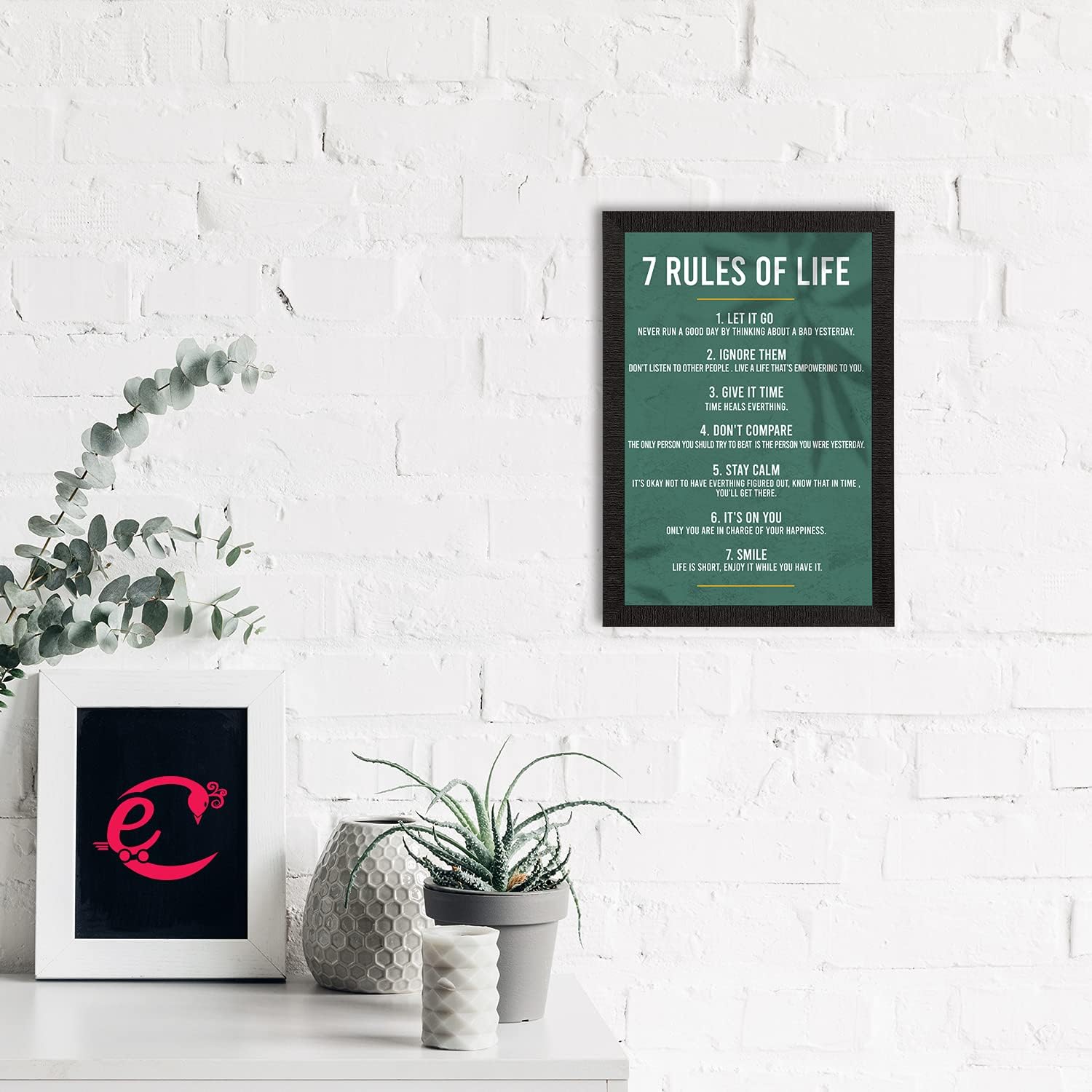Ecraftindia 7 Rules Of Life Motivational Quotes Painting Digital Printed Wall Art - Inspirational Home Decor For Living Room, Of