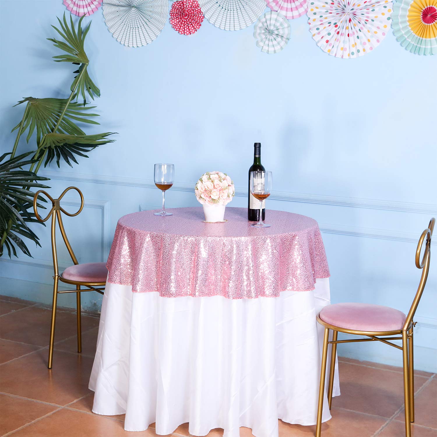 Eternal Beauty Fuchsia Pink 48'' Round Sequin Tablecloth- Sparkly Sequin Overlay For Wedding Party/Dessert Table/Christmas Decor