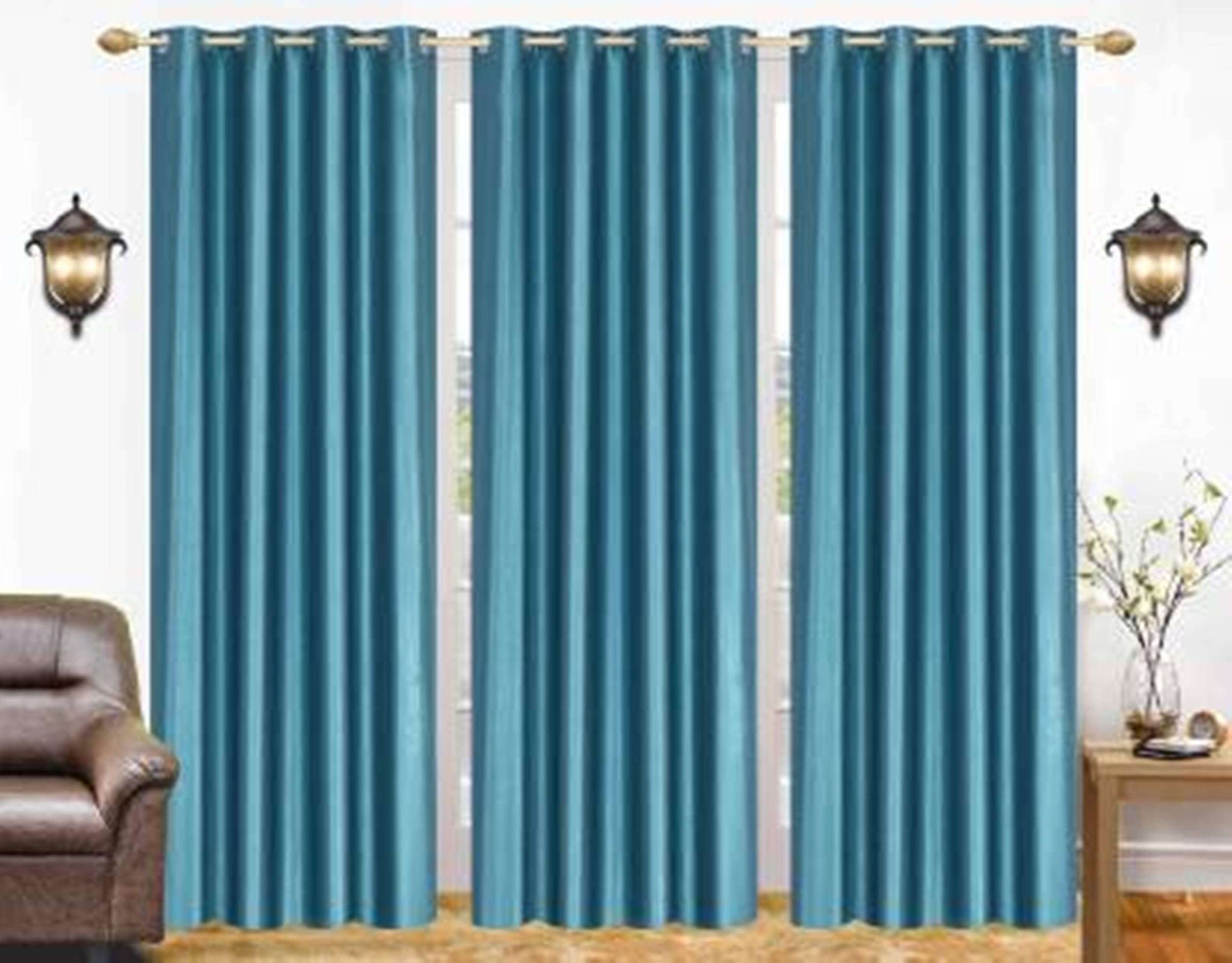 Galaxy Home Decor Solid Plain Curtains for Long Door 10 Feet, Pack of 3, Aqua