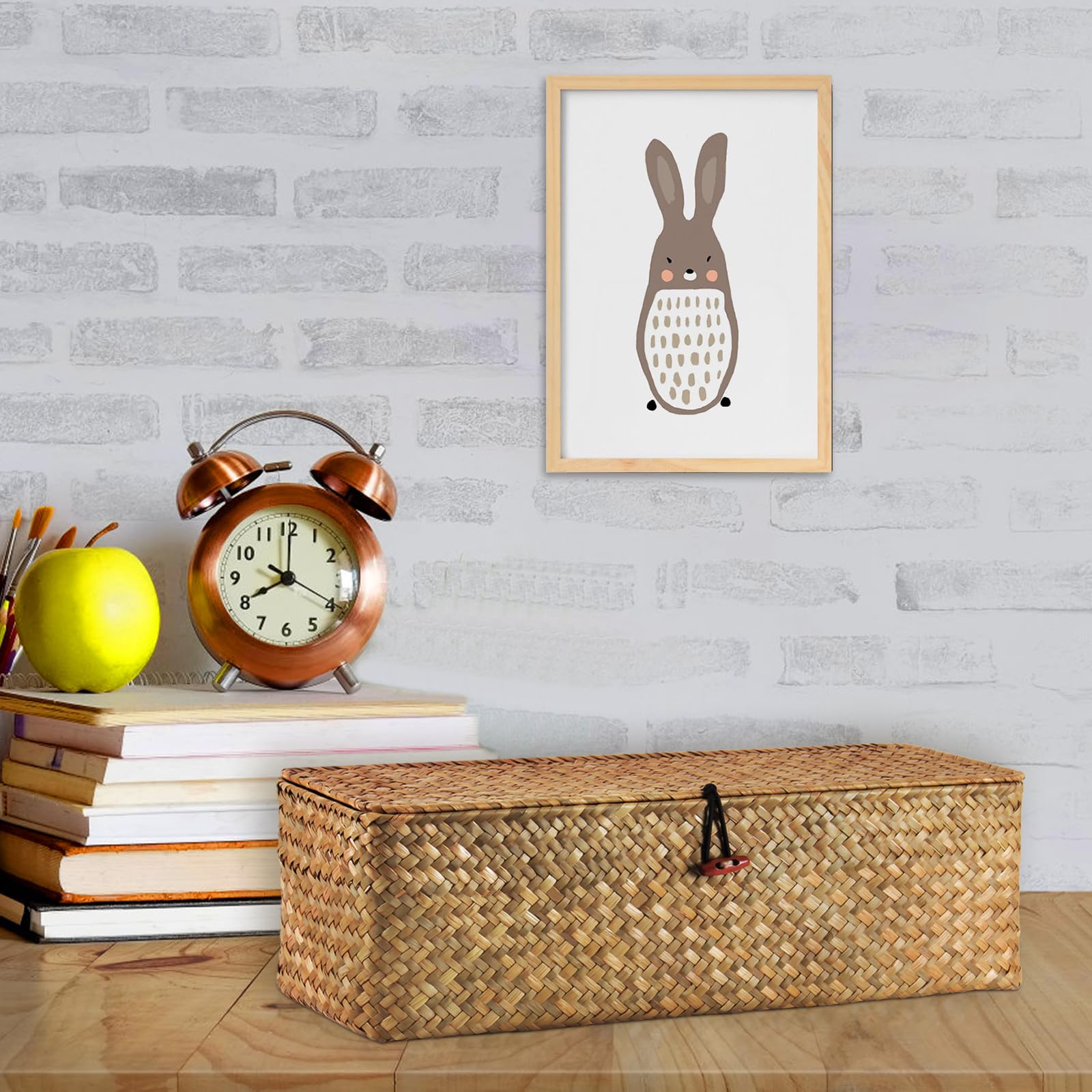 Taotazon Woven Basket For Toilet With Lid, Seagrass Tank Woven Basket Organizer With 3 Sections, Woven Basket With Wood Tray For