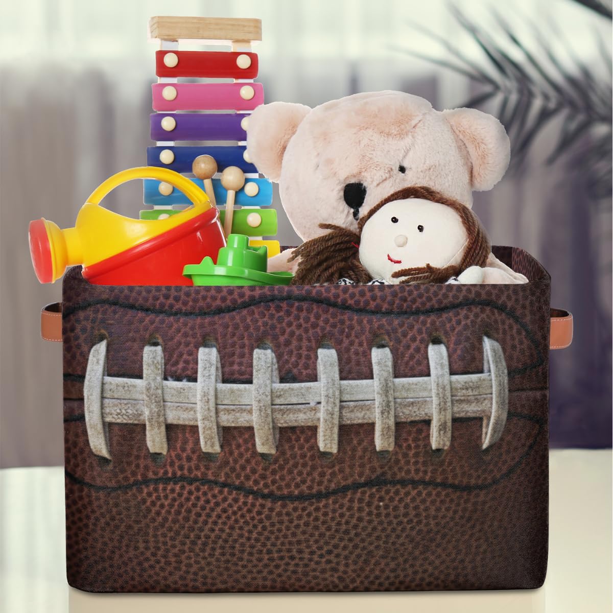 Football Storage Bin Basket, Soccer Large Toys Storage Cube Box With Handles, Collapsible Laundry Basket Rectangular Waterproof