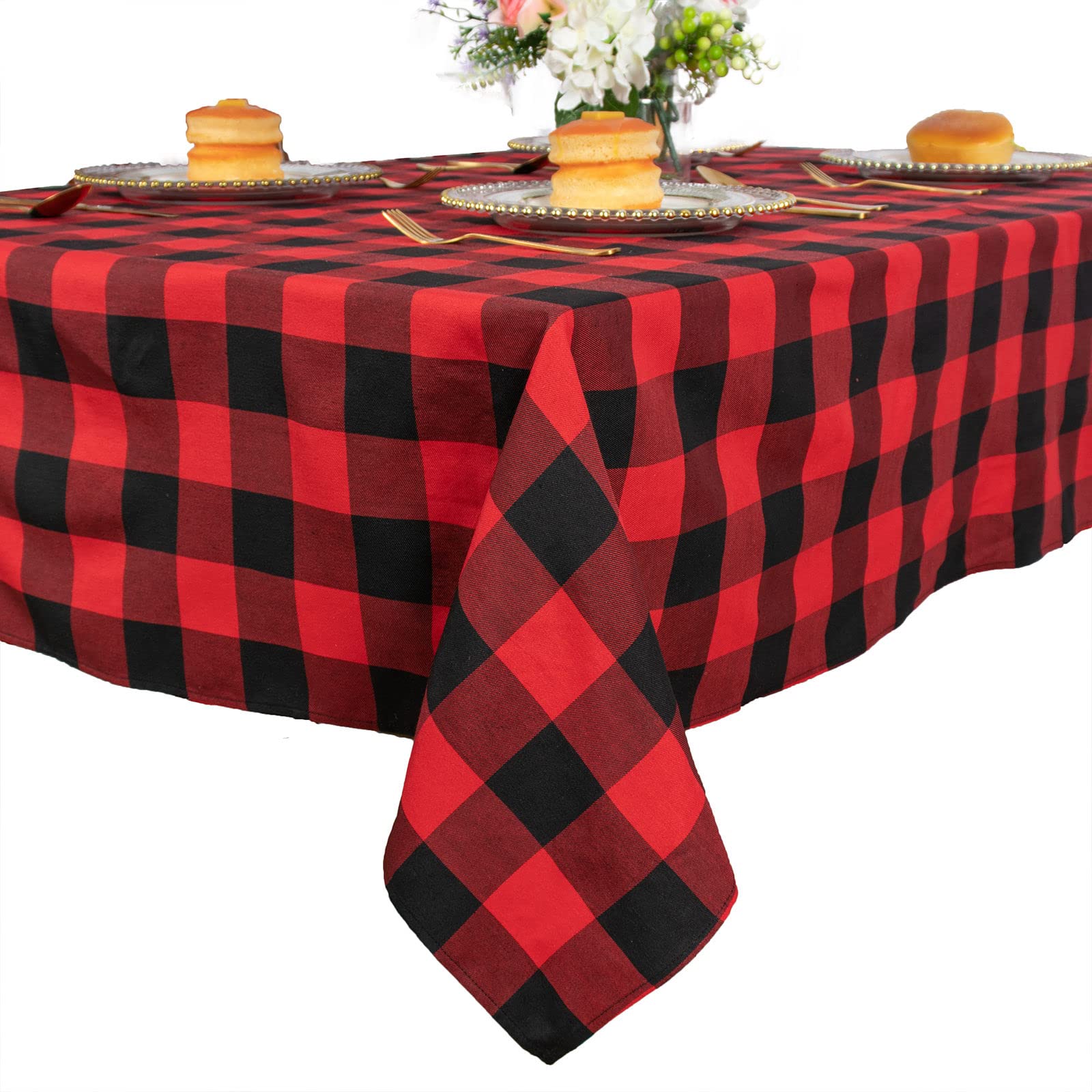 Shinybeauty Checked Tablecloth Rectangle 54X80-Inch Red And Black Buffalo Plaid Tablecloths Washable Cotton Table Cover Gingham
