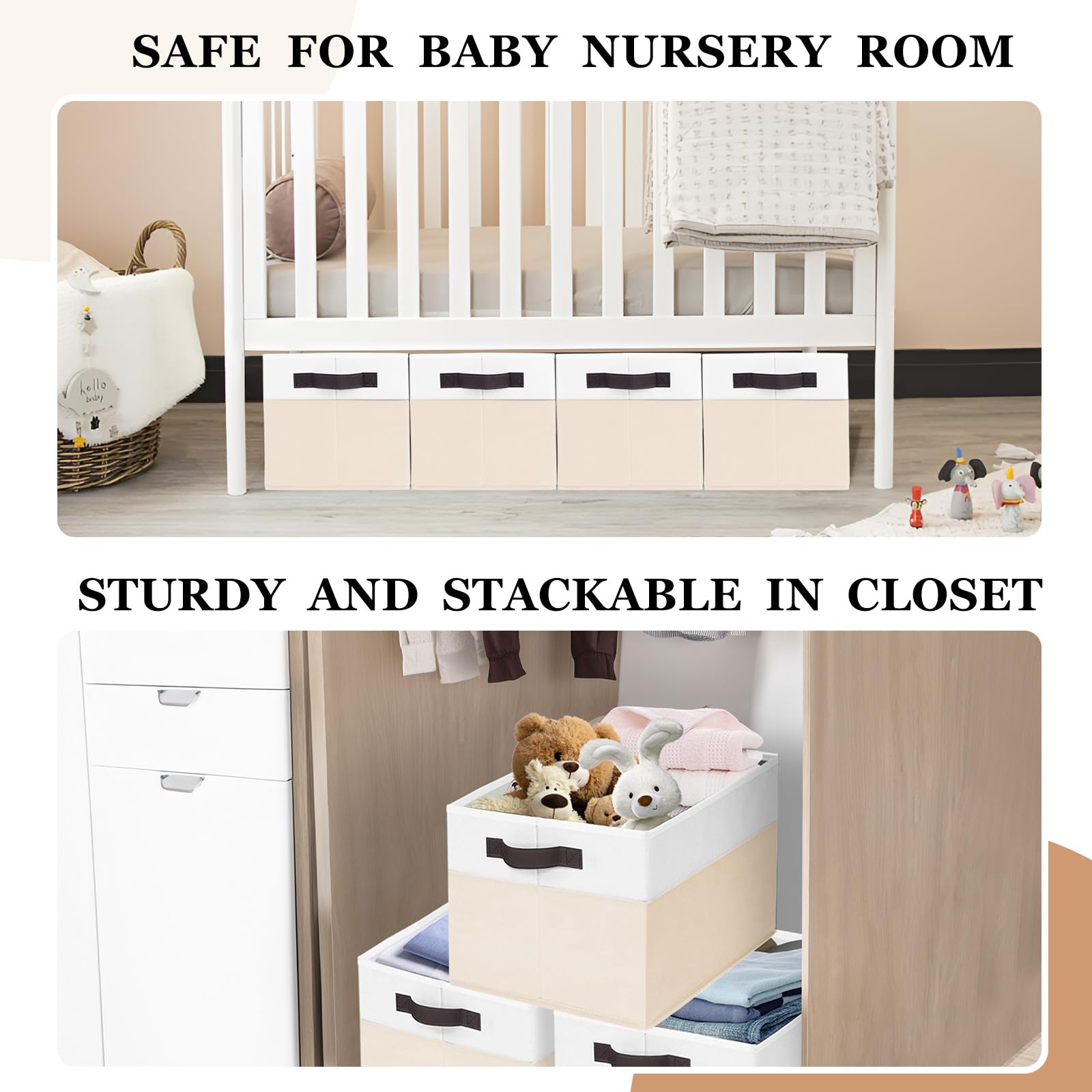 Criusia 4 Pack Baby Clothes Organizer Bins, Fabric Collapsible Storage Baskets With Handles, Odorless Storage Bins For Toy Cloth