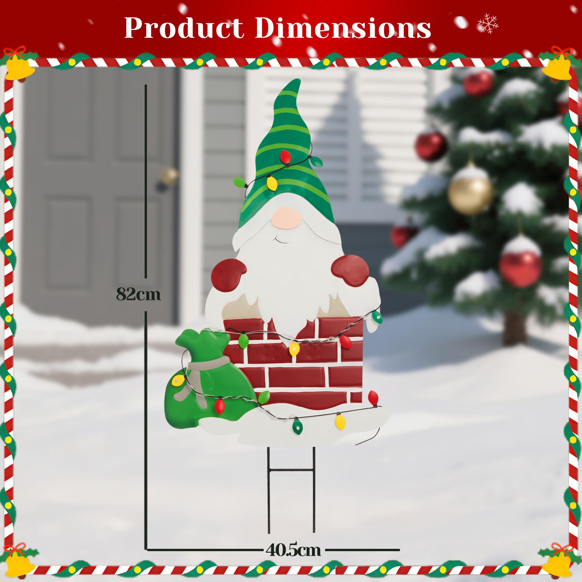 Solar LED Santa Claus Garden Metal Stake, Santa Climbing Out of Chimney with Gifts Design, Waterproof Outdoor Christmas Decor fo