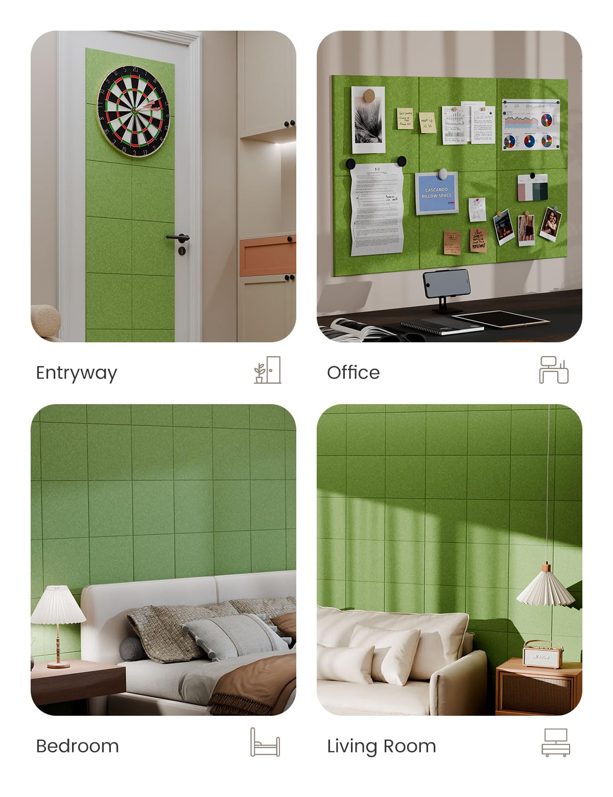 Bumusty Large Cork Board 36x24 Alternative - 6 Pack Felt Wall Tiles with 40 Safe Removable Adhesive Tabs, 30 Pushpins, Cork Boar