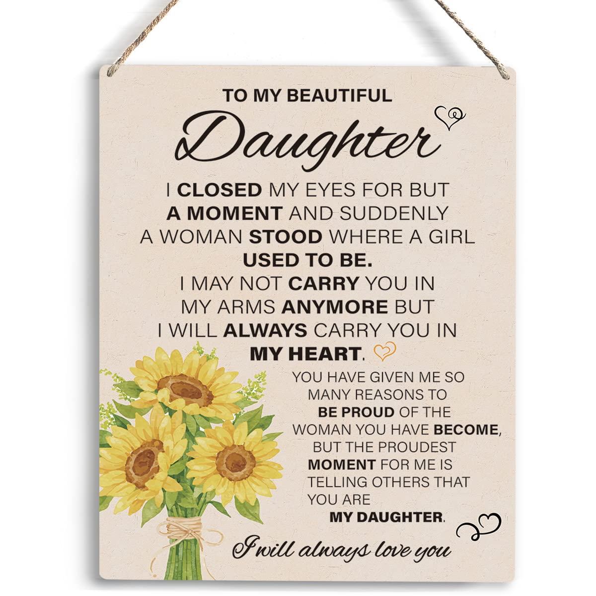 Inspirational Sunflower Art Wooden Hanging Sign for Daughter - 8 x 10 Inches - Perfect for Home, Bedroom, Christmas, Birthday, W