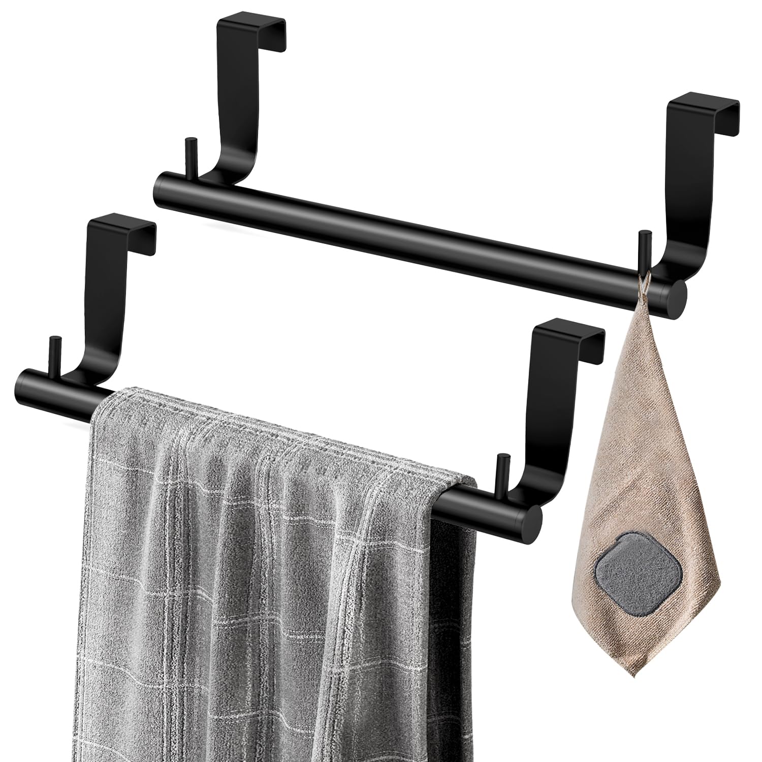 Vehhe Kitchen Towel Holder-2Pcs, 9-Inches, Dish Towel Holder With 2 Hooks, Over Cabinet Towel Bar With Eva Foam Pads, Over The D