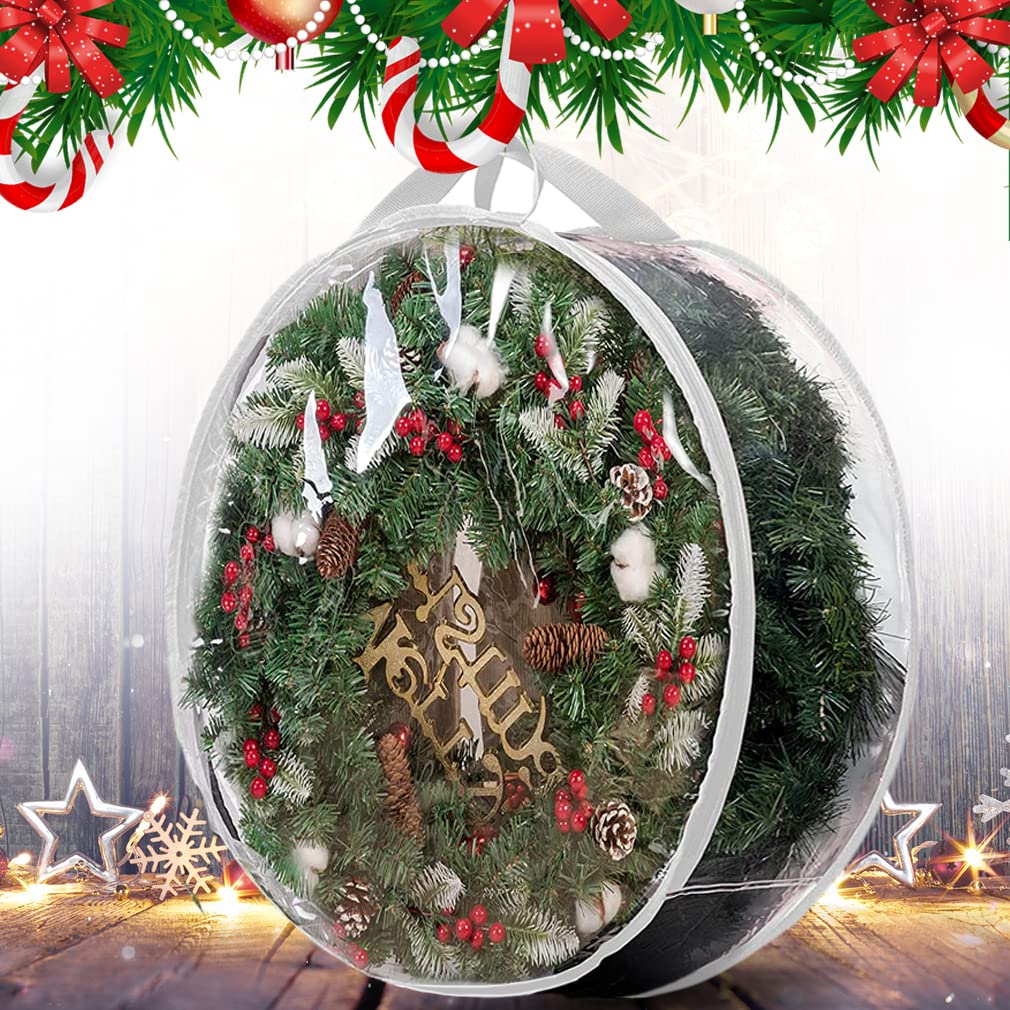 Propik Christmas Wreath Storage Bag 30'' - 2 Pack Clear Xmas Wreath Storage Container - Garland Holiday Artificial Wreath Storag