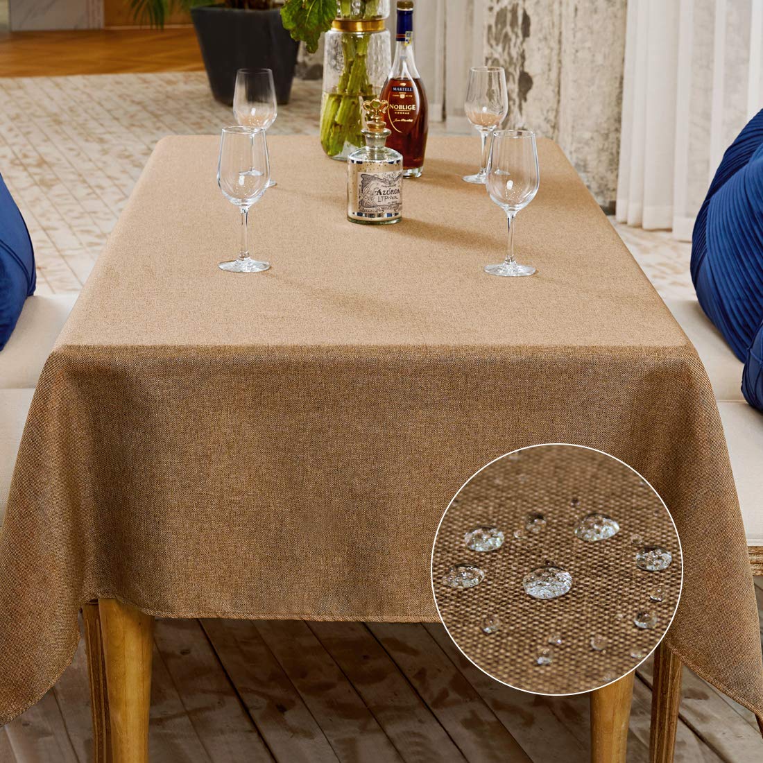 BALCONY & FALCON Rectangle Faux Linen Table Cloth Waterproof Washable Wipeable Table Cover for Kitchen Dinning Tabletop Buffet D