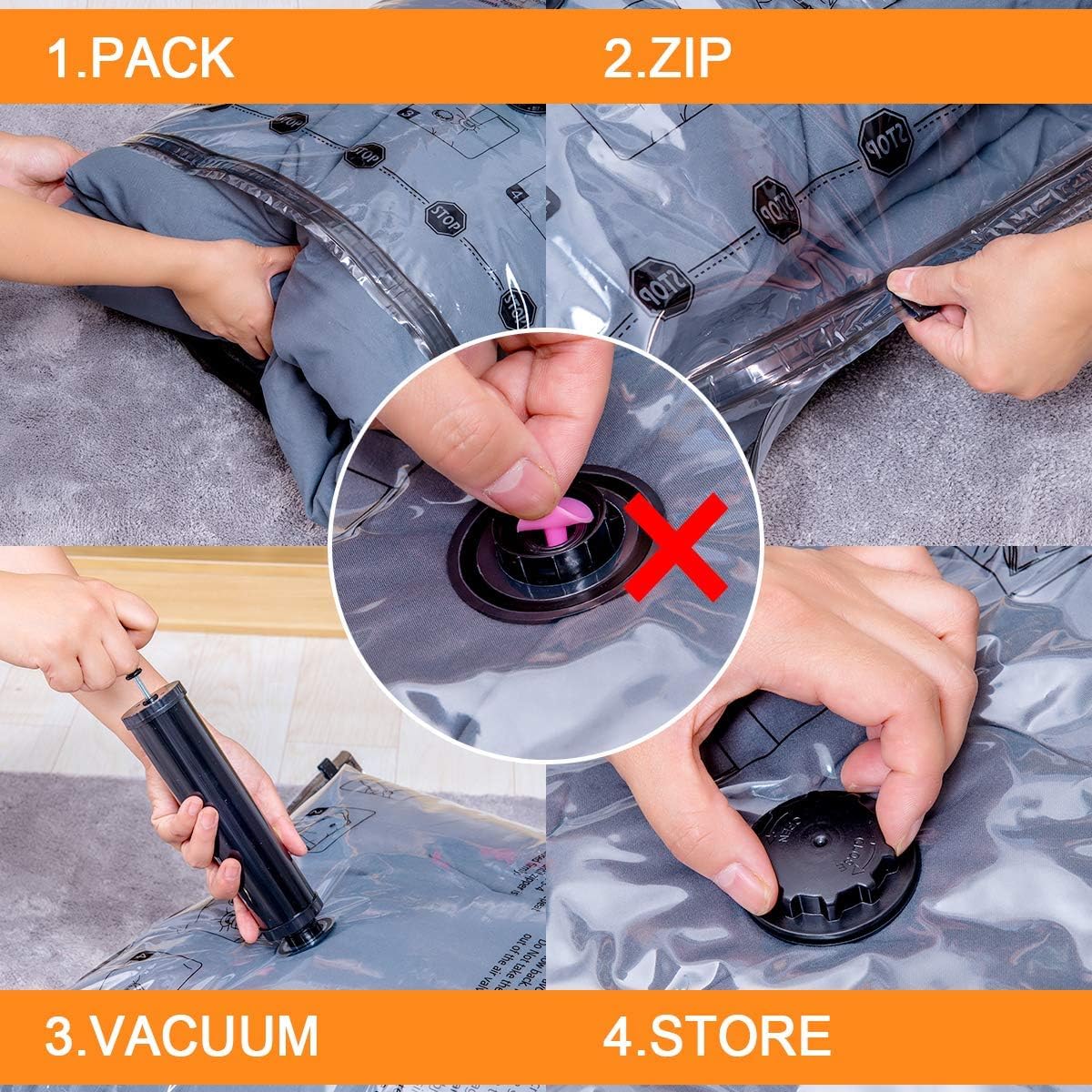 Vacuum Storage Bags Jumbo (12 X Jumbo), Space Saver Sealer Compression Bags For Blankets, Comforters, Pillows, Clothes Storage