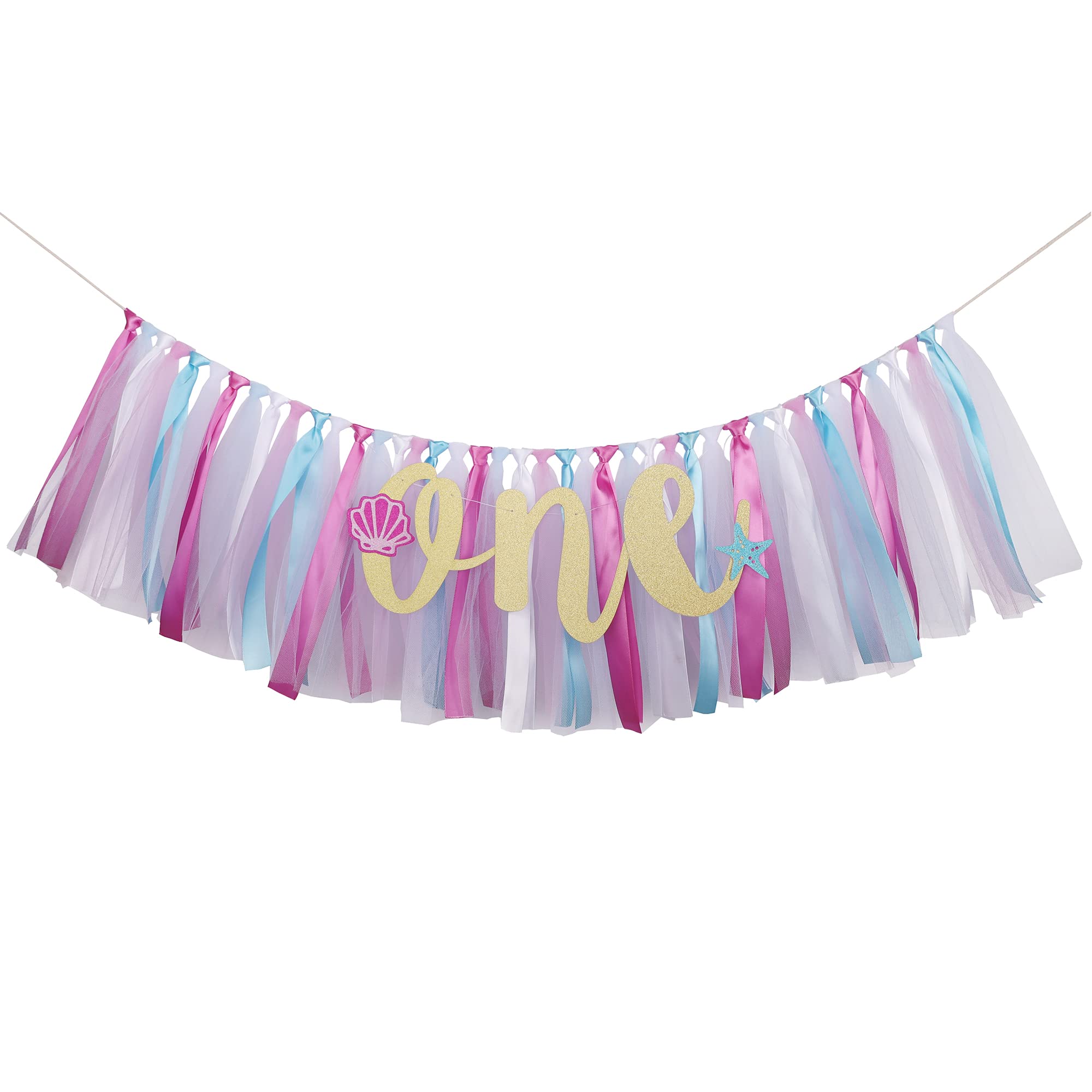 Mermaid Princess Highchair Banner For Baby - First 1St Birthday Tutu Decoration Photo Props, Blue Purple White, High Chair Garla