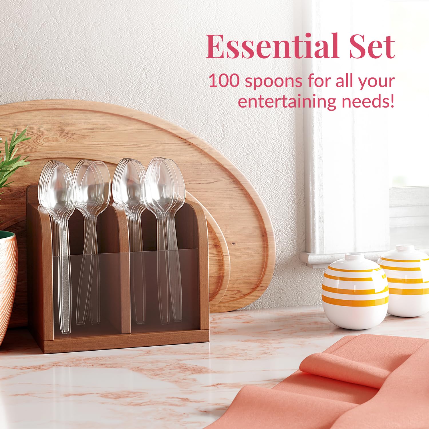 Prestee 100 Clear Plastic Spoons Heavy Duty - Heavy Duty Clear Plastic Spoons, Plastic Spoons Bulk For Parties, Elegant Disposab