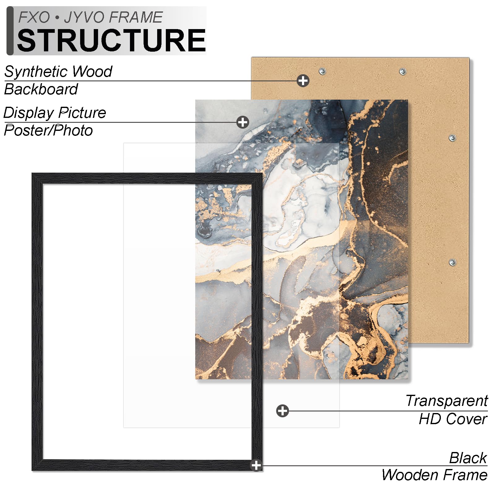 Fxojyvo Engineered Wood 20x27 Frame, Black Picture Frame for 20 x 27 Inch Poster Puzzle Photo, Light Weight 20 by 27 Poster Fram