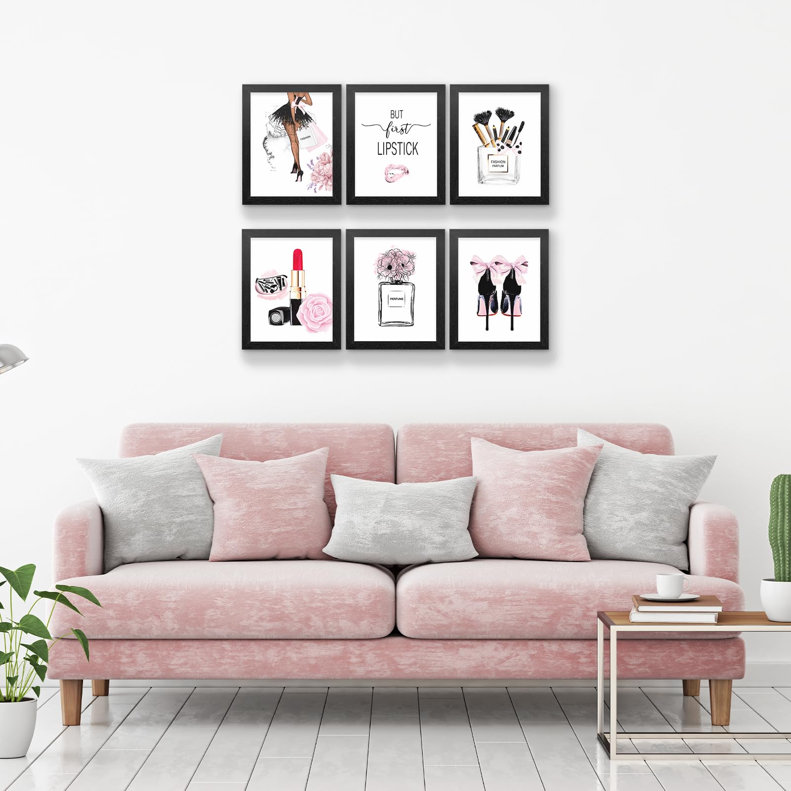 Framed Pink Fashion Wall Art Prints With Frame Set Of 6 Makeup Art Pictures Wall Decor Canvas Print Poster Modern Girls Room Dec