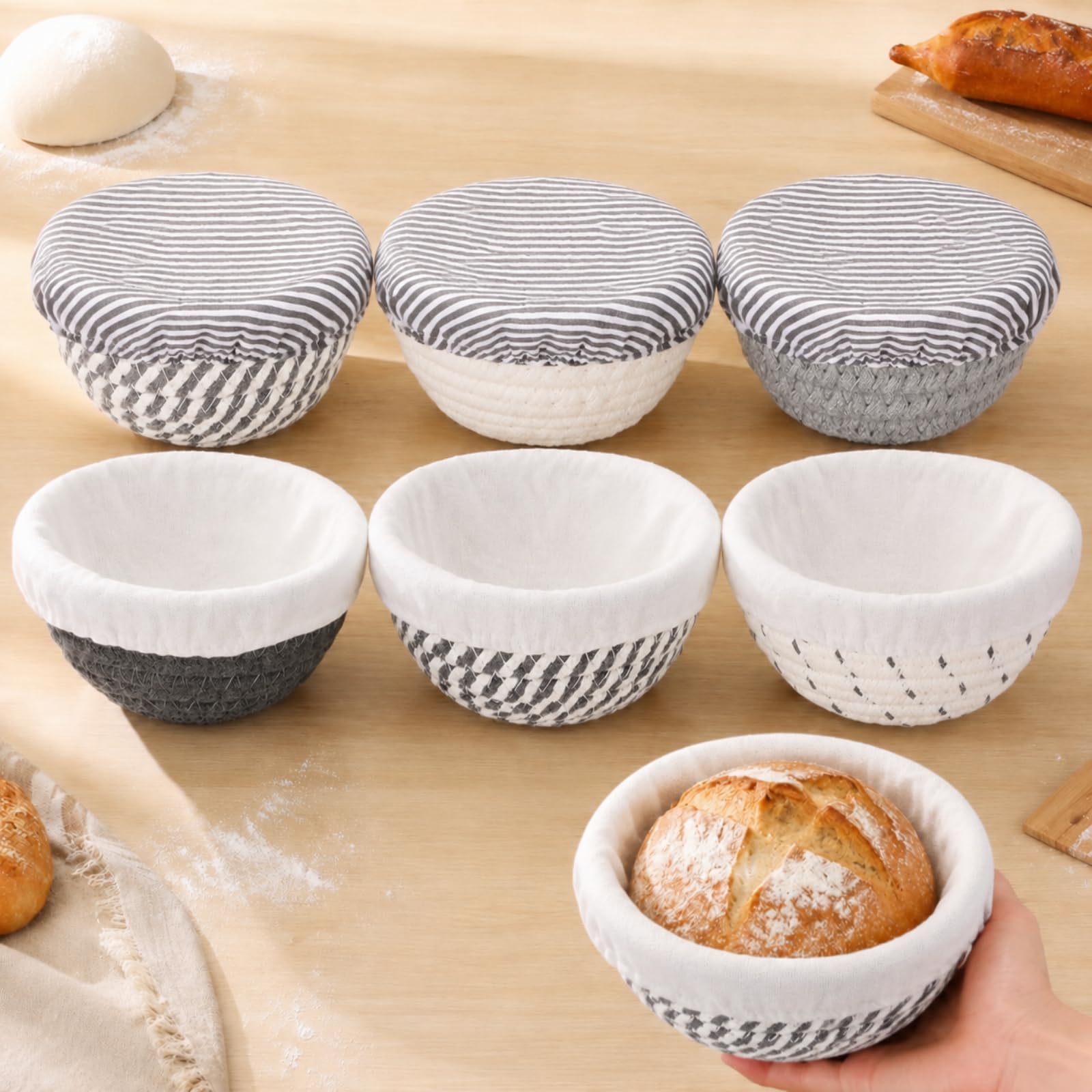 Yiyiring 6 Set Mini Banneton Basket for Sourdough Bread Proofing, Blue Gray