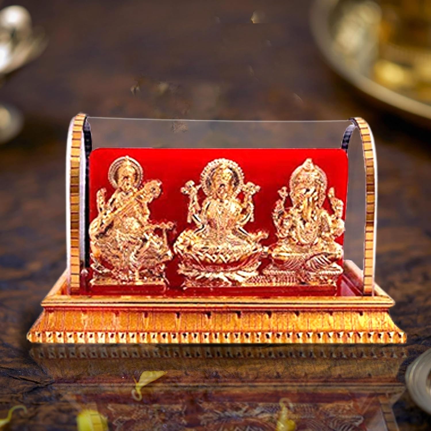 Swara Agate Acrylic Gold Plated Idols | Laxmi Ganesh Murti & Ma Saraswati | Home Decor, Pooja Room, Study Table, Living Room & O