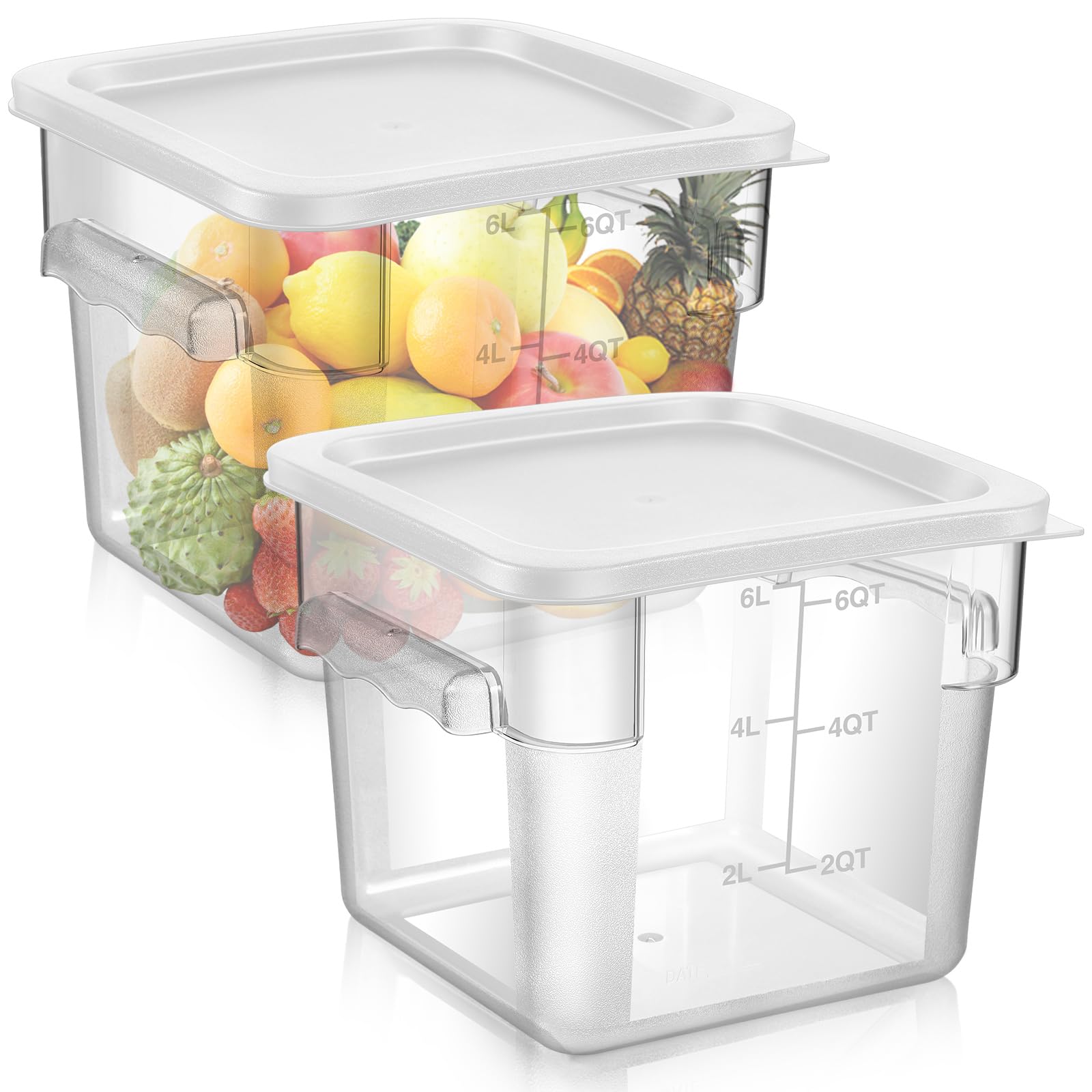 FoldTier 2 Pcs Square Food Storage Containers, White, 6 Qt