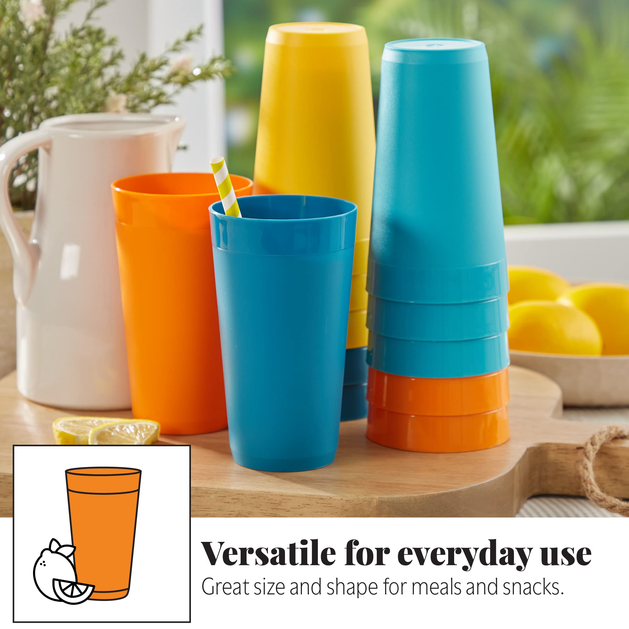 Us Acrylic Newport 10 Ounce Unbreakable Plastic Stackable Juice Tumblers In 4 Sunrise Colors | Set Of 12 Drinking Cups | Reusabl