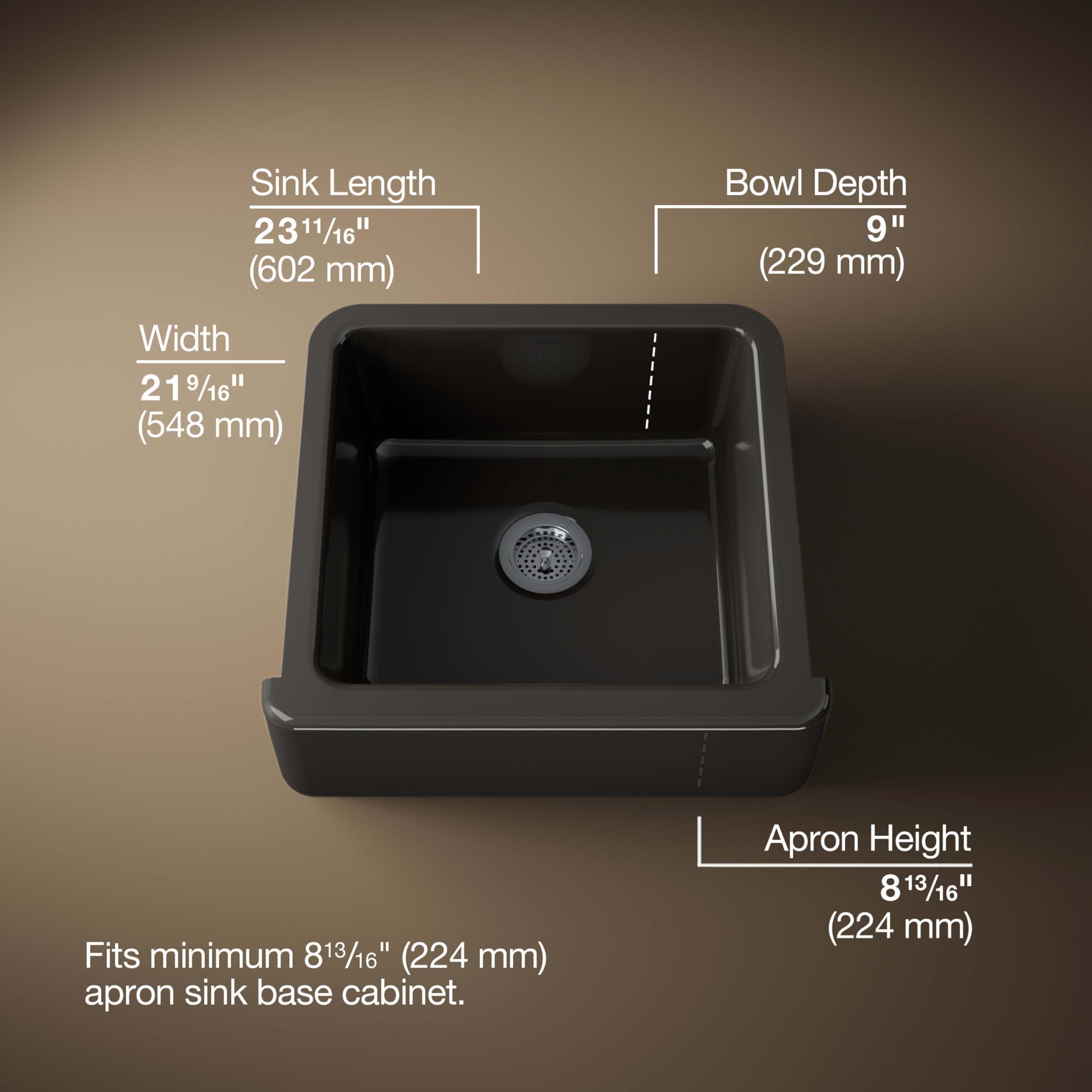 Kohler K-5665-7 Whitehaven Farmhouse Self-Trimming 23-11/16-Inch X 21-9/16-Inch X 9-5/8-Inch Undermount Single-Bowl Kitchen Sink