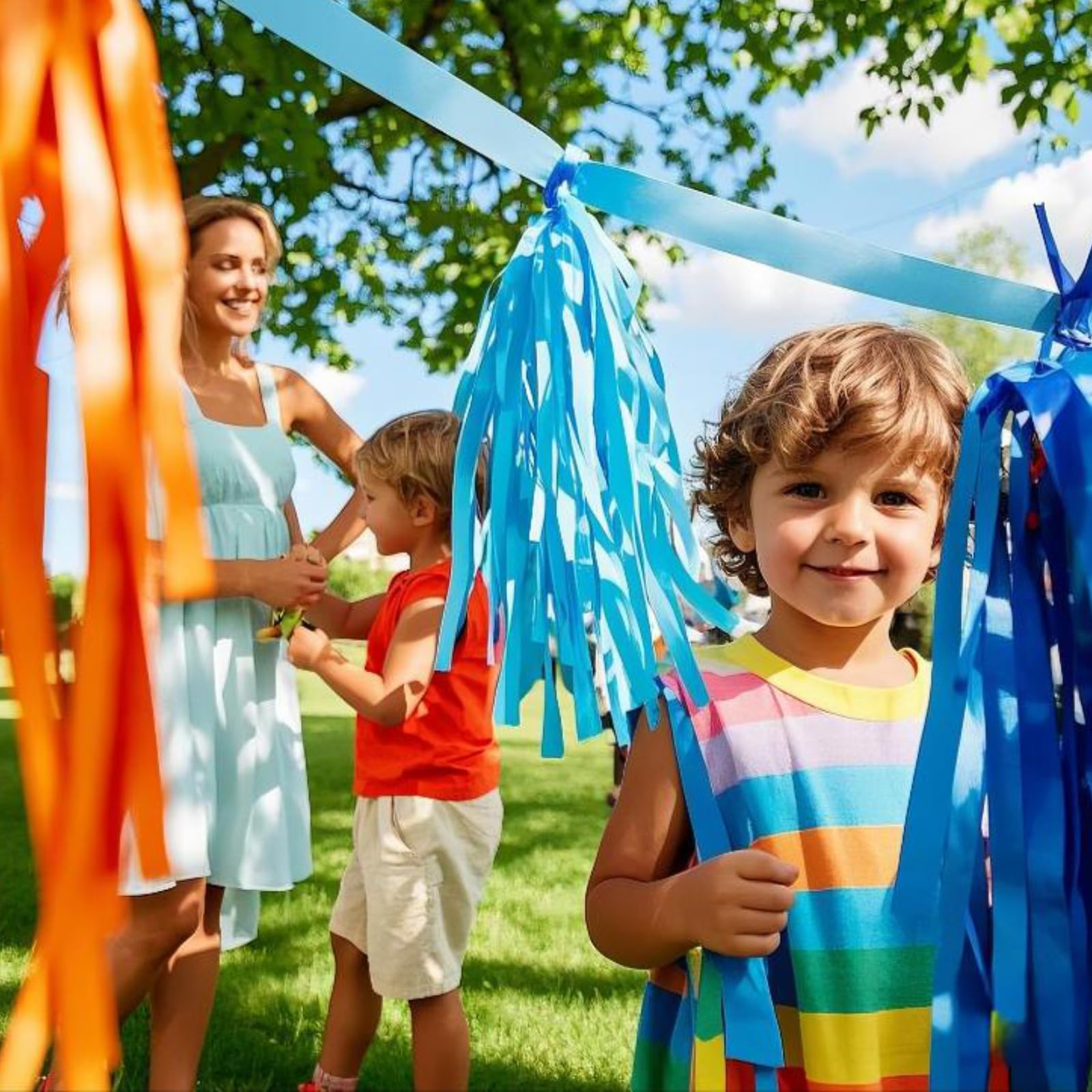 Blue and Orange Tassel Garland,Tissue Tassel Banner for Party Decorations,Pack of 20