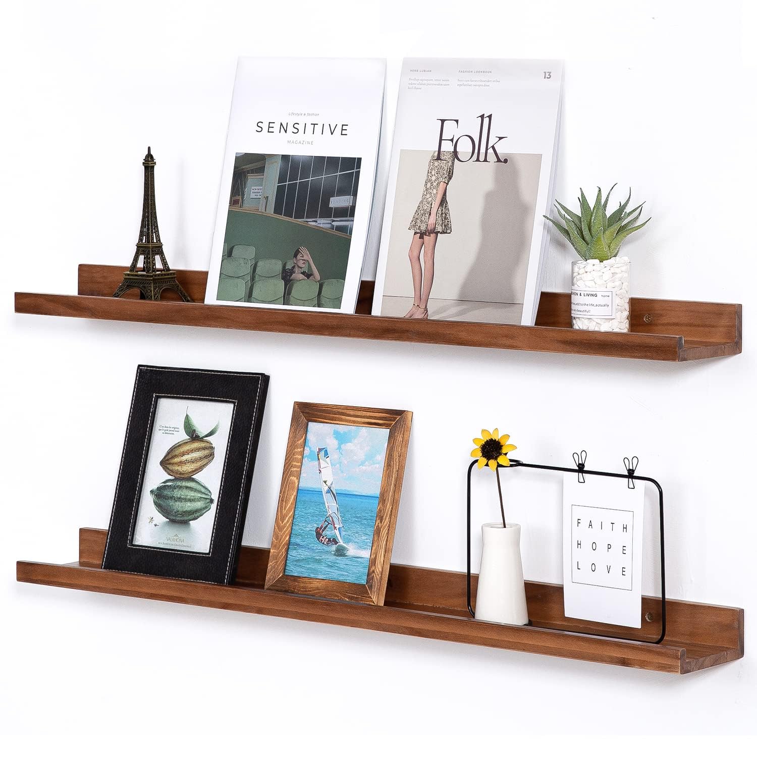Chetan Interiors Wood Wall Floating Shelves For Wall 33 Inch Bookshelf Wall Mount Picture Photo Frames Display Rack With Ledge D