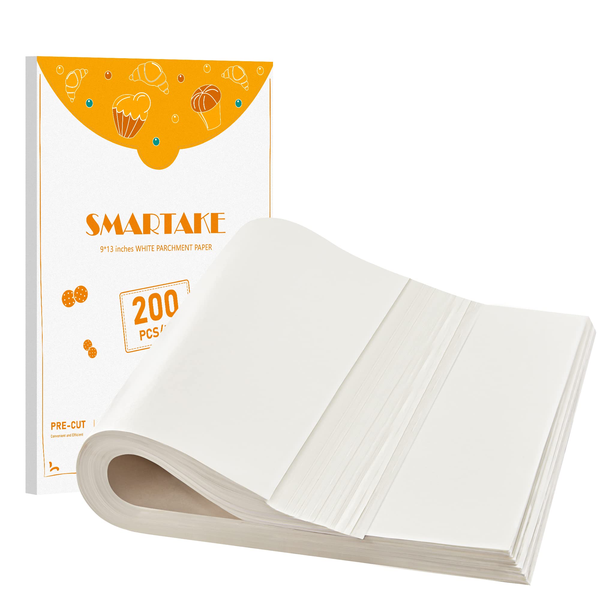 Smartake 200 Pcs Parchment Paper Baking Sheets, 9X13 Inch Non-Stick Precut Baking Parchment, Suitable For Baking Grilling Air Fr