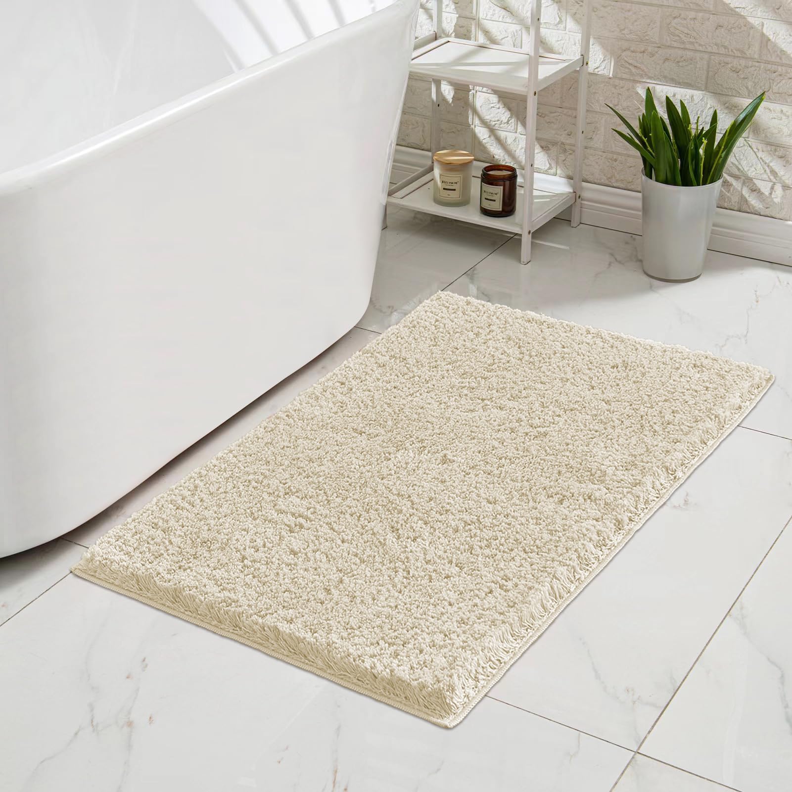 Cozecube Beige Bathroom Rug 32'' X 20'', Bath Mats For Bathroom Non Slip, Ultra Soft Bath Rugs For Bathroom Washable, Plush Micr