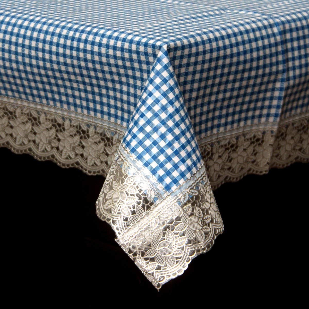 Kuber Industries Heart Design Pvc 6 Seater Dining Table Cover - Blue