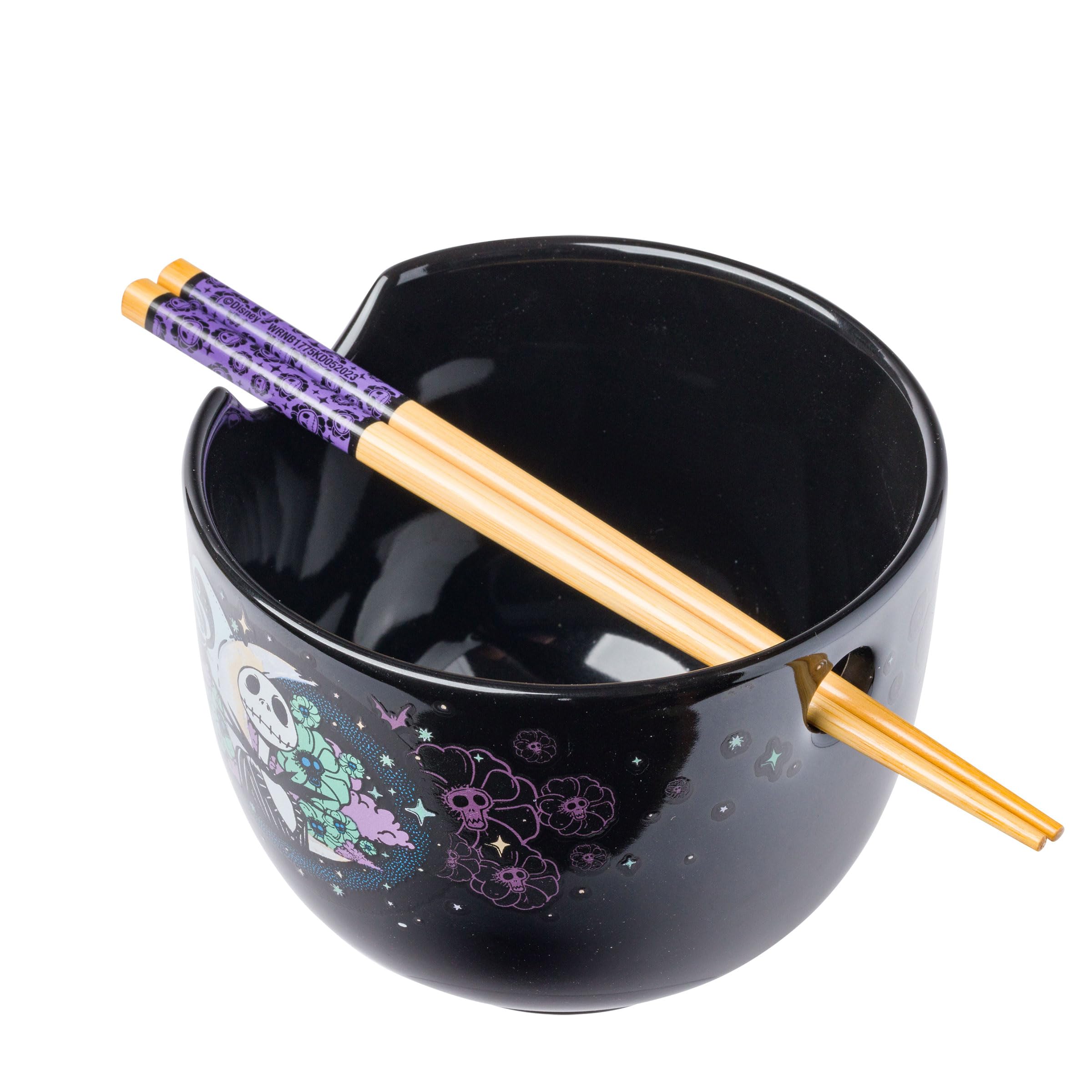 Silver Buffalo Disney Nightmare Before Christmas Starry Night Jack Skellington Ceramic Ramen Noodle Rice Bowl With Chopsticks, M