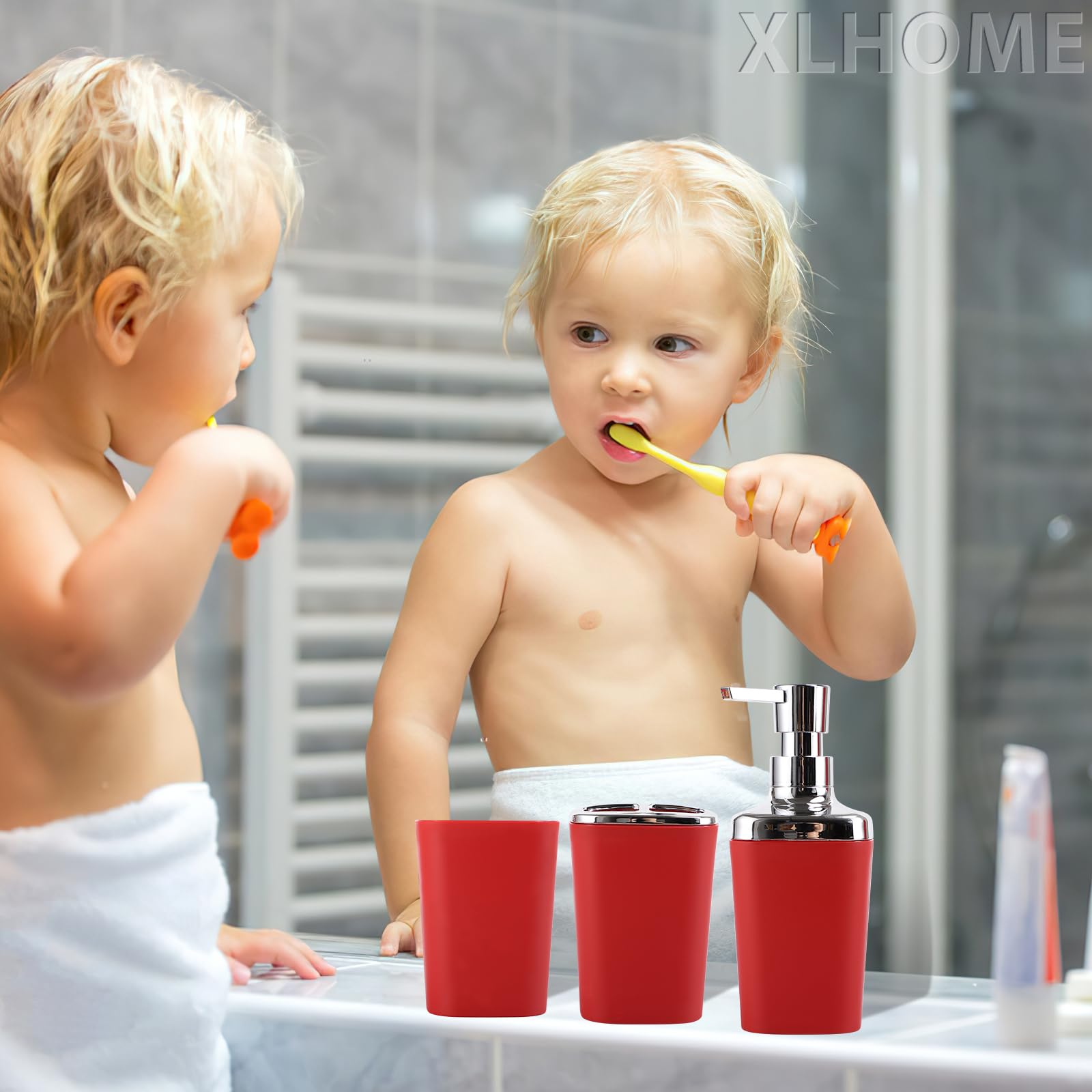 Dark Red Bathroom Accessory Set, 9-Piece Burgundy Bathroom Set With Trash Can, Toothbrush Holder, Toothbrush Cup, Soap Dispenser