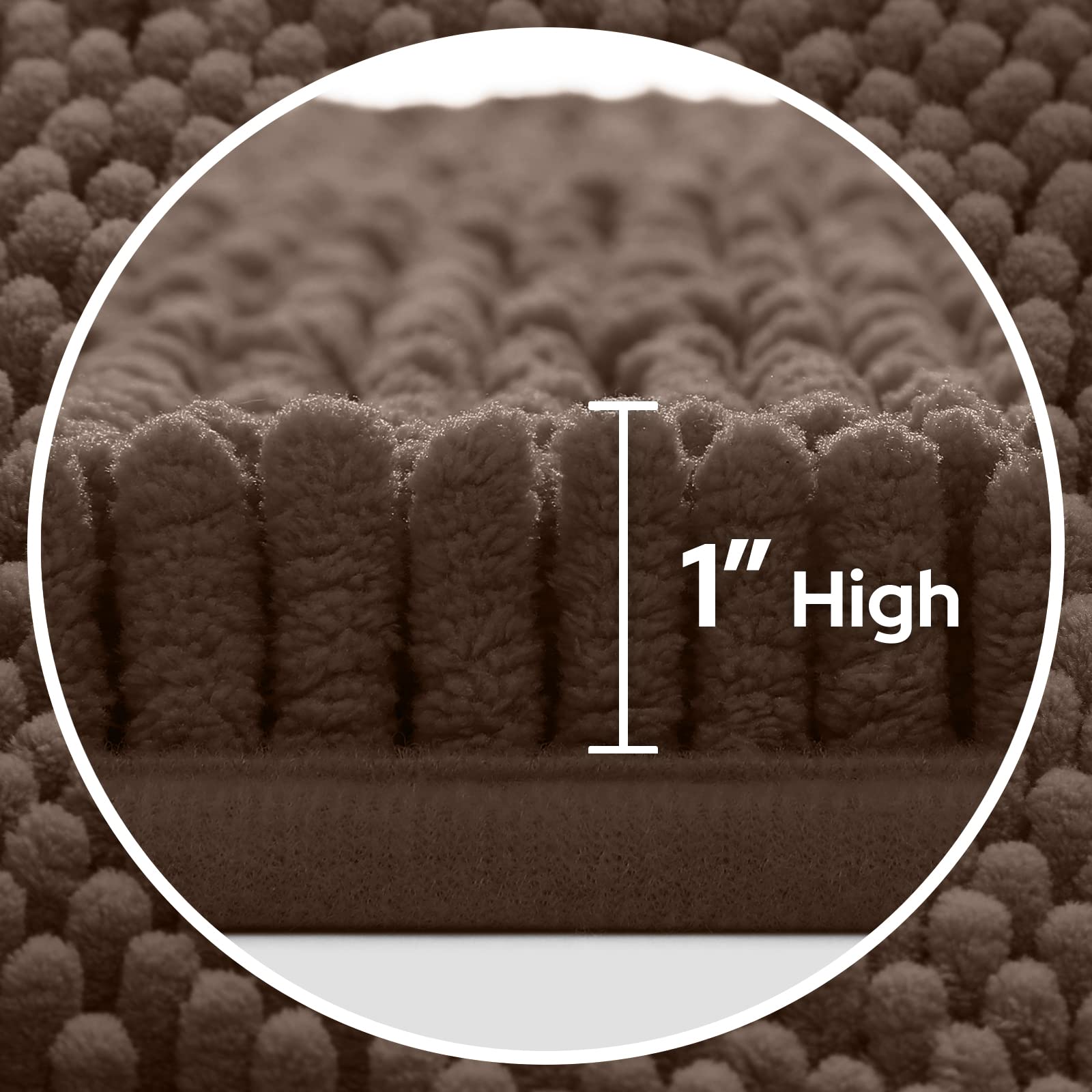HOMEIDEAS 3 Pieces Bathroom Rugs  Ultra Soft Non Slip Absorbent Chenille Toilet Bath Mat Set (Brown)