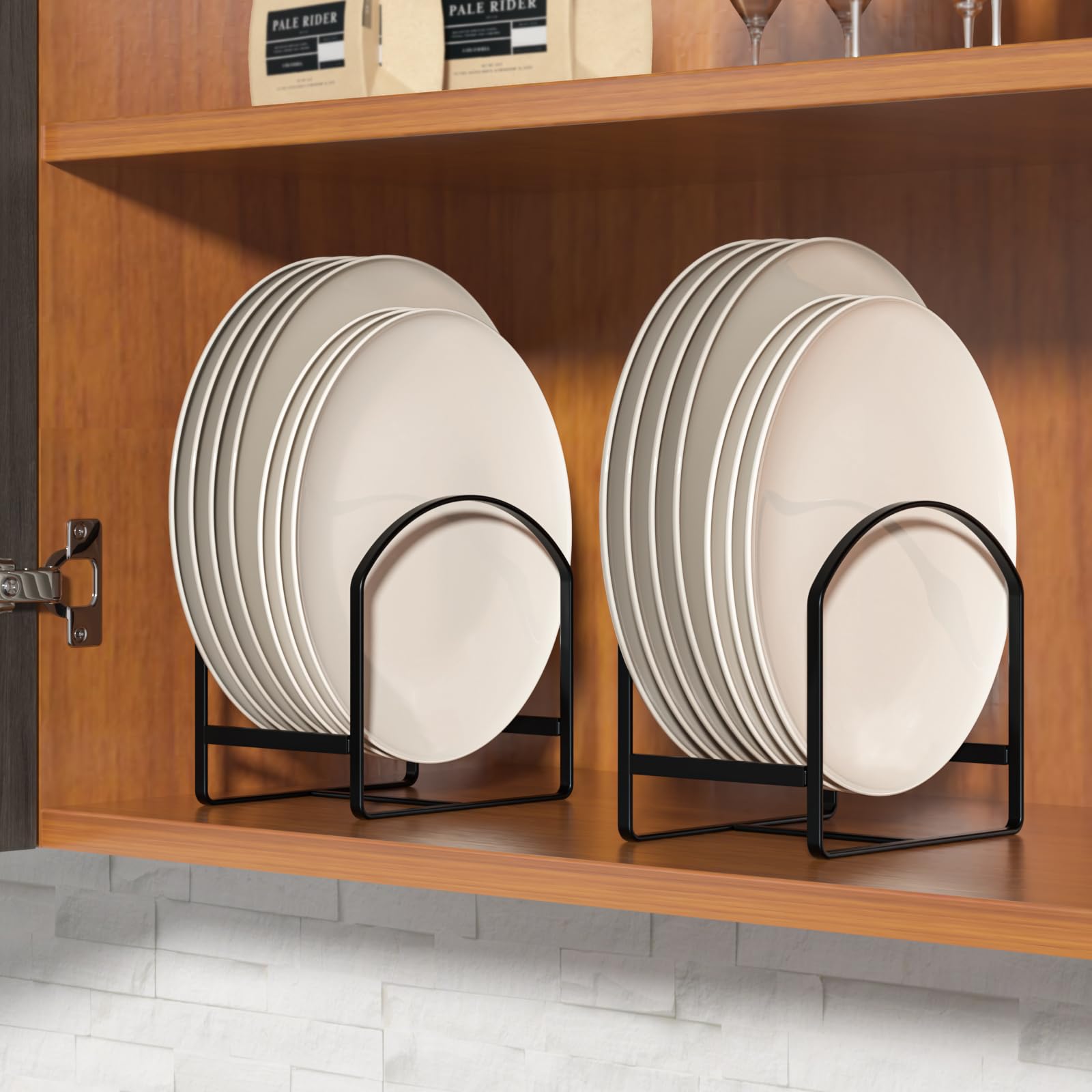 4 Pack Kitchen Plate Holder Organizer For Cabinet Space Saver Dinner Dish Plate Storage Rack Upright Dish Drying Racks Metal Pla