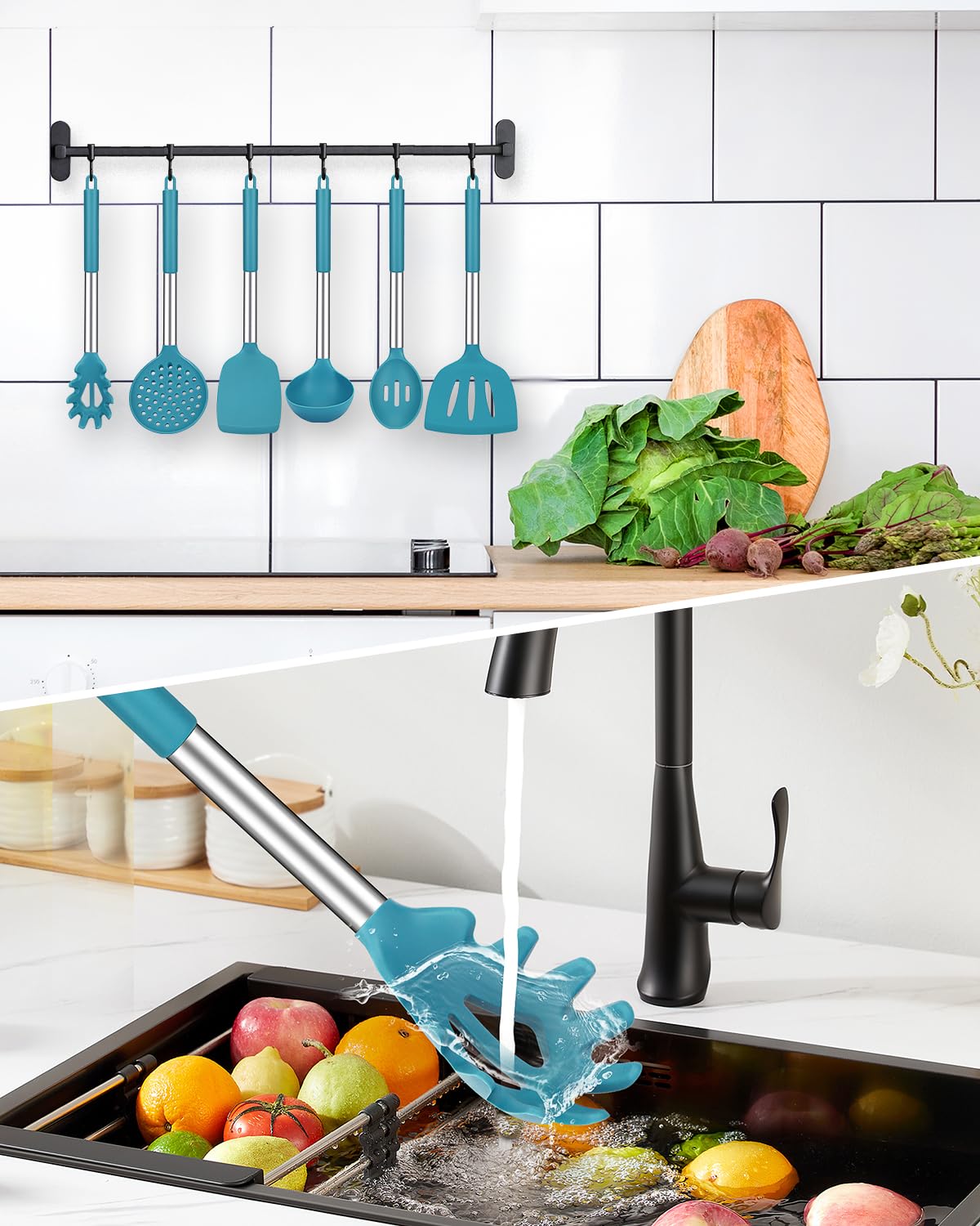 Silicone Cooking Utensil Set, 8Pcs Non-Stick Cookware With Stainless Steel Handle, Bpa Free Heat Resistant Kitchen Tools With Sp