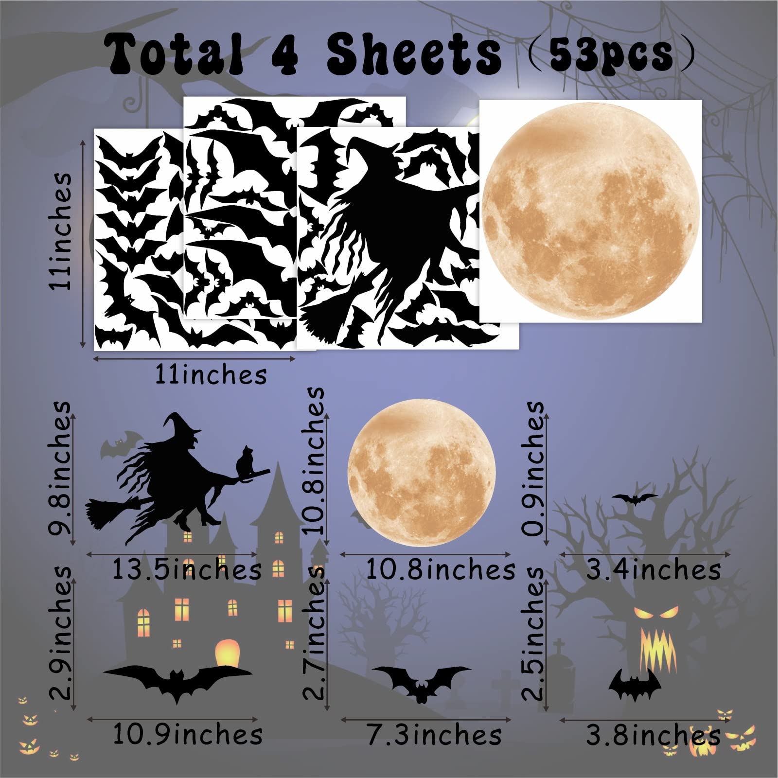 Halloween Moon Wall Sticker Bat Wall Stickers Halloween Witch Wall Decals Removable Halloween Wall Decal Halloween Moon Wall Dec