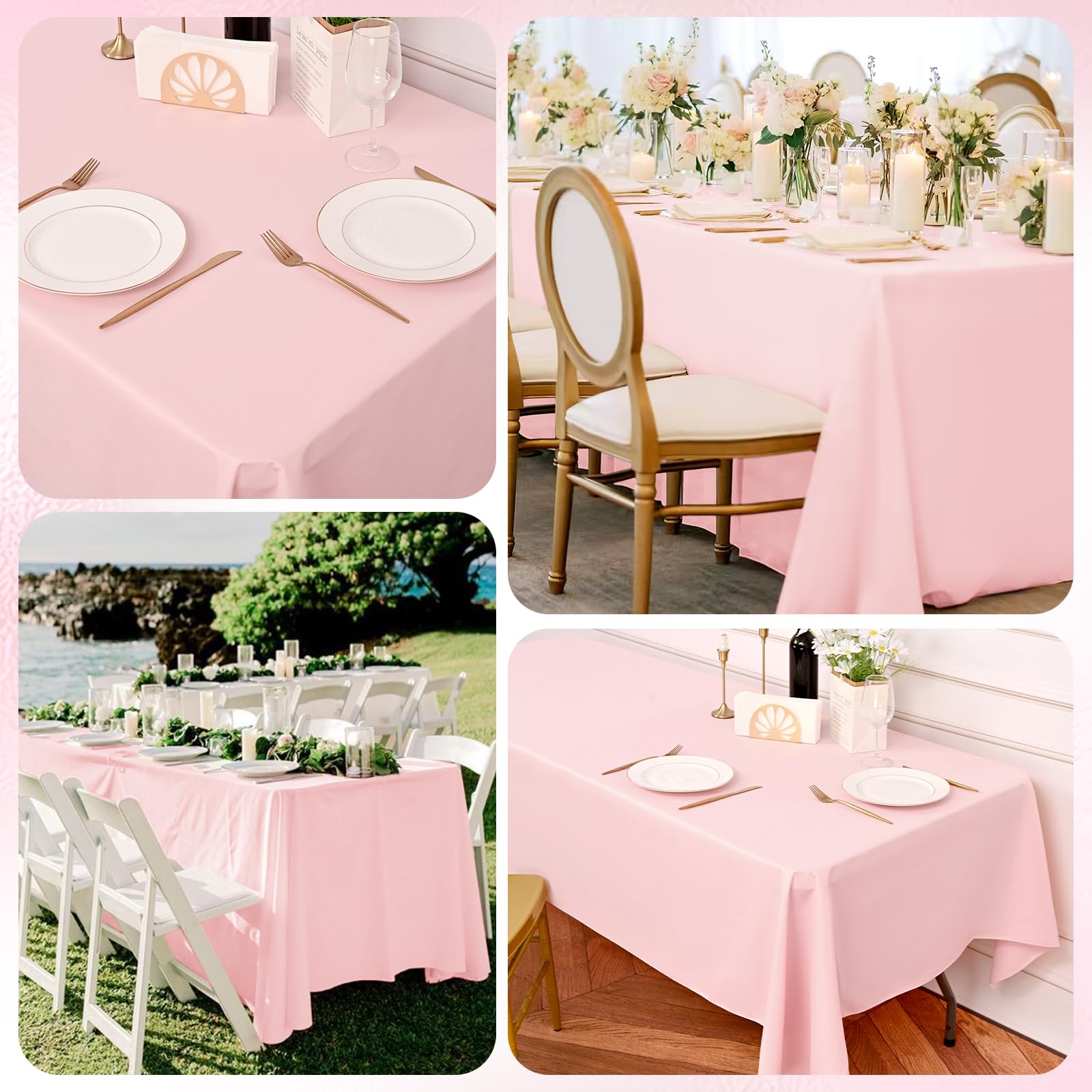 Rewomc 6 Pack Pink Tablecloths For 8Ft Rectangle Tables 60 X 126 Inch - Polyester Table Cover Stain And Wrinkle Resistant Washab
