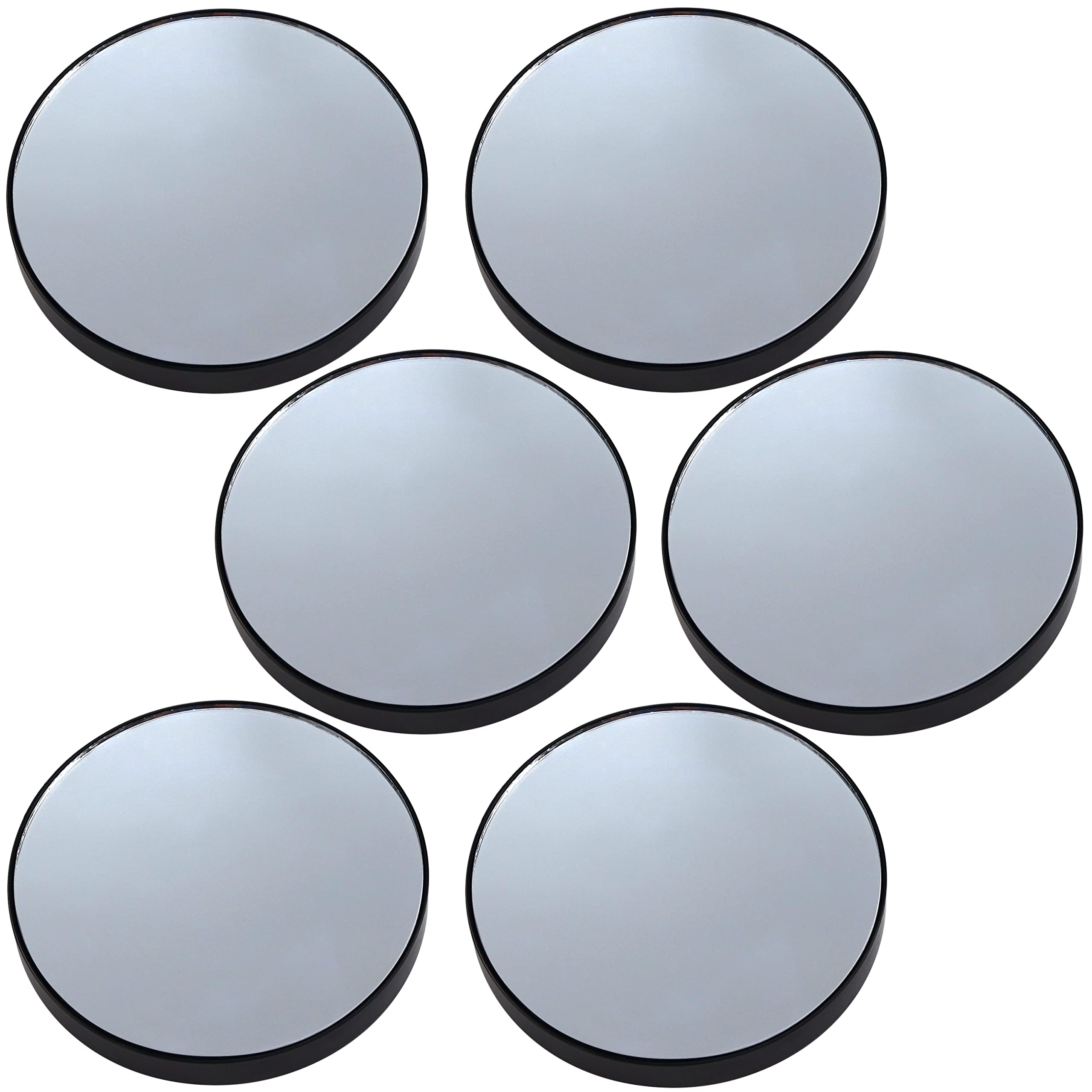 Iconikal 10X Magnification Mirror With Suction Cups, Black, 3-Inch Diameter, 6-Pack
