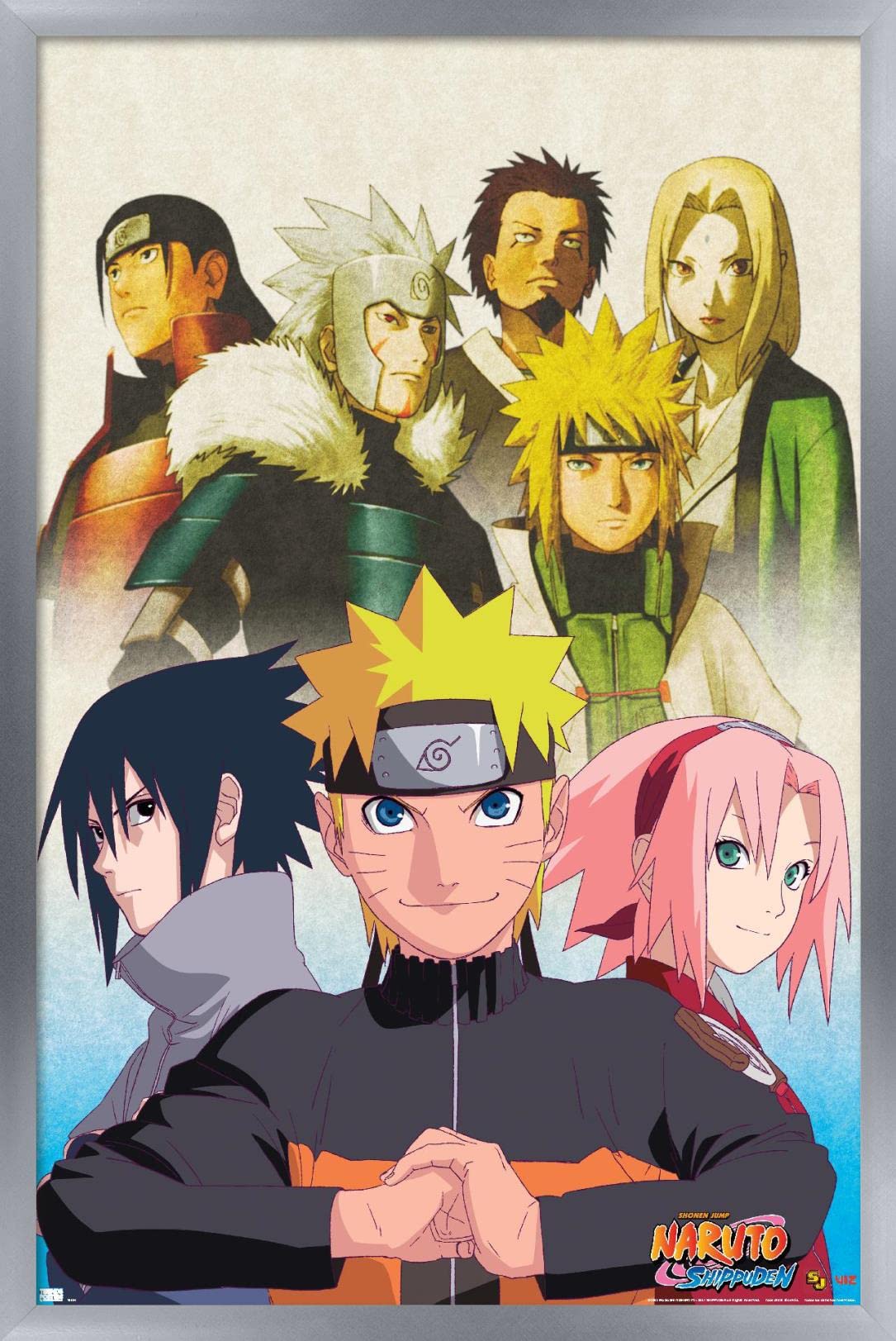 Trends International Naruto Shippuden - Key Art Wall Poster, 22.375'' X 34'', Silver Framed Version