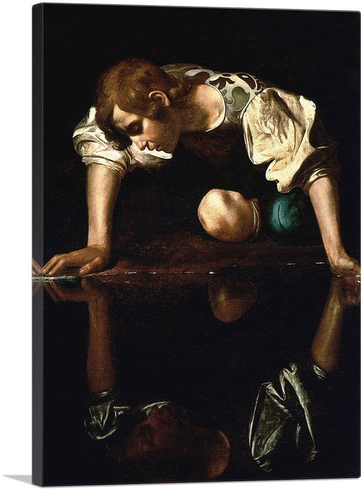 Artcanvas Narcissus 1599 Canvas Art Print Stretched Framed Painting Picture Poster Giclee Wall Decor By Caravaggio - 18'' X 12''