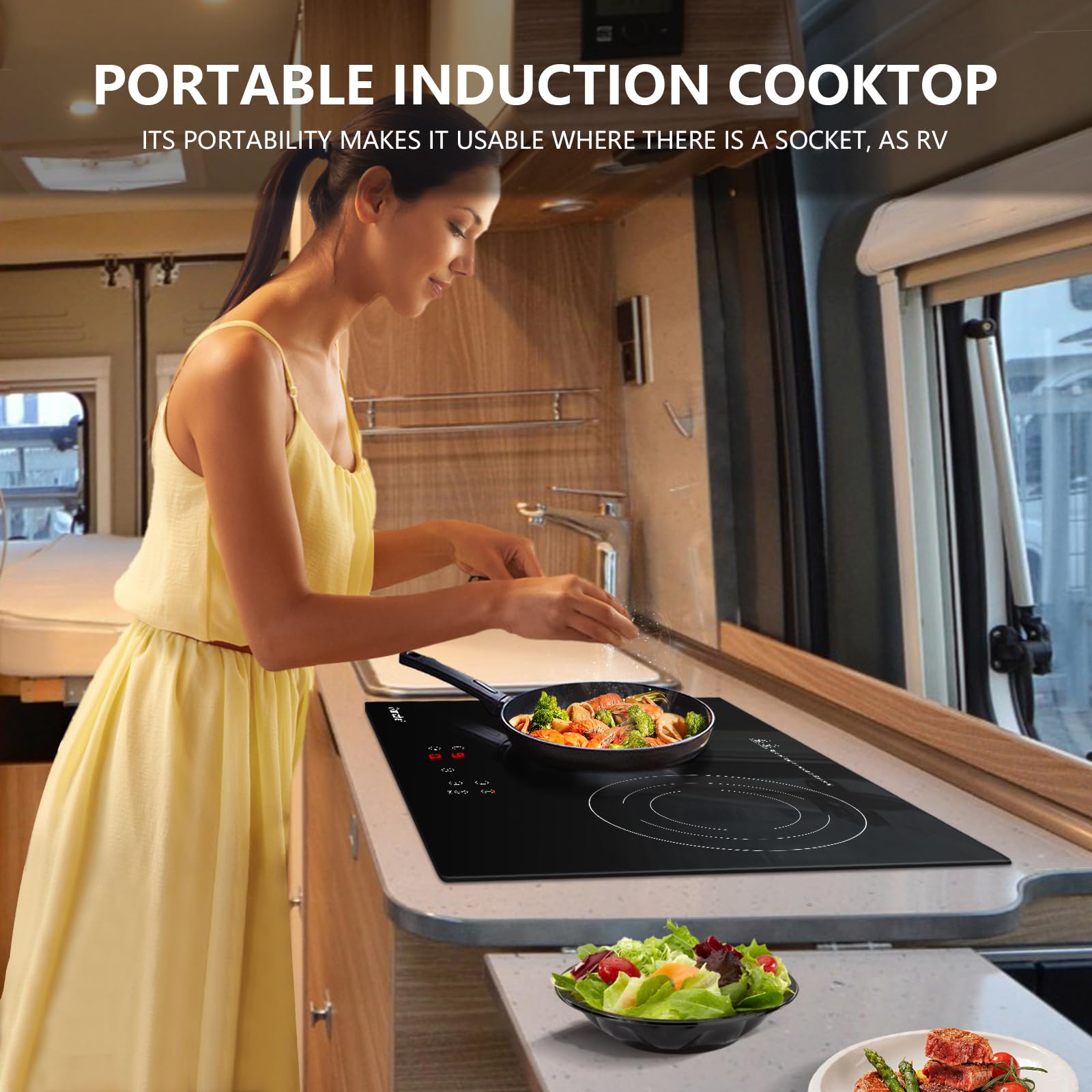 Double Induction Cooktop AMZCHEF Induction Stove Top 2 Burners for RV  Built-in Electric Cooktops With 9 Power Levels  Sensor Touch  99-min Timer  Safety Lock  Ceramic Glass  120V  Shared 1800W