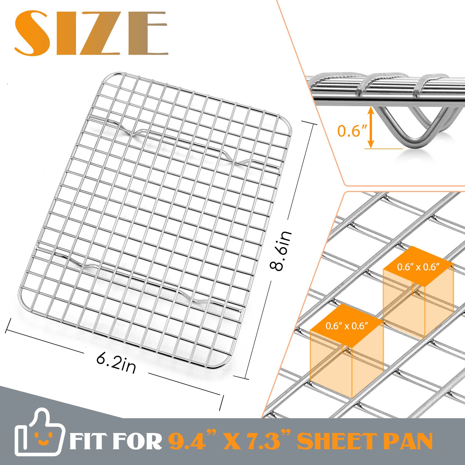 Small Baking Cooling Rack Set Of 2, E-Far Stainless Steel Toaster Oven Rack For Cooking Roasting Grilling Meat, 8.6    X 6.2