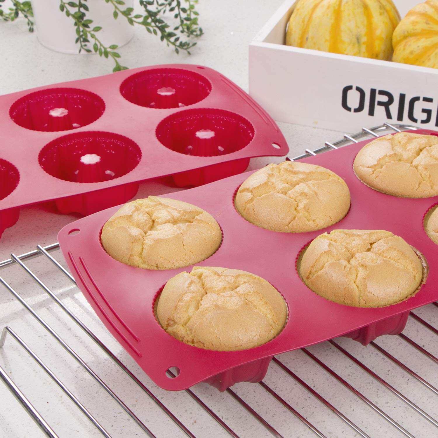 Webake Fancy Fluted Tube Cake Pan Non-Stick Silicone Mini Tube Cake Baking Pan Kugelhopf Cake Mold Pack Of 2