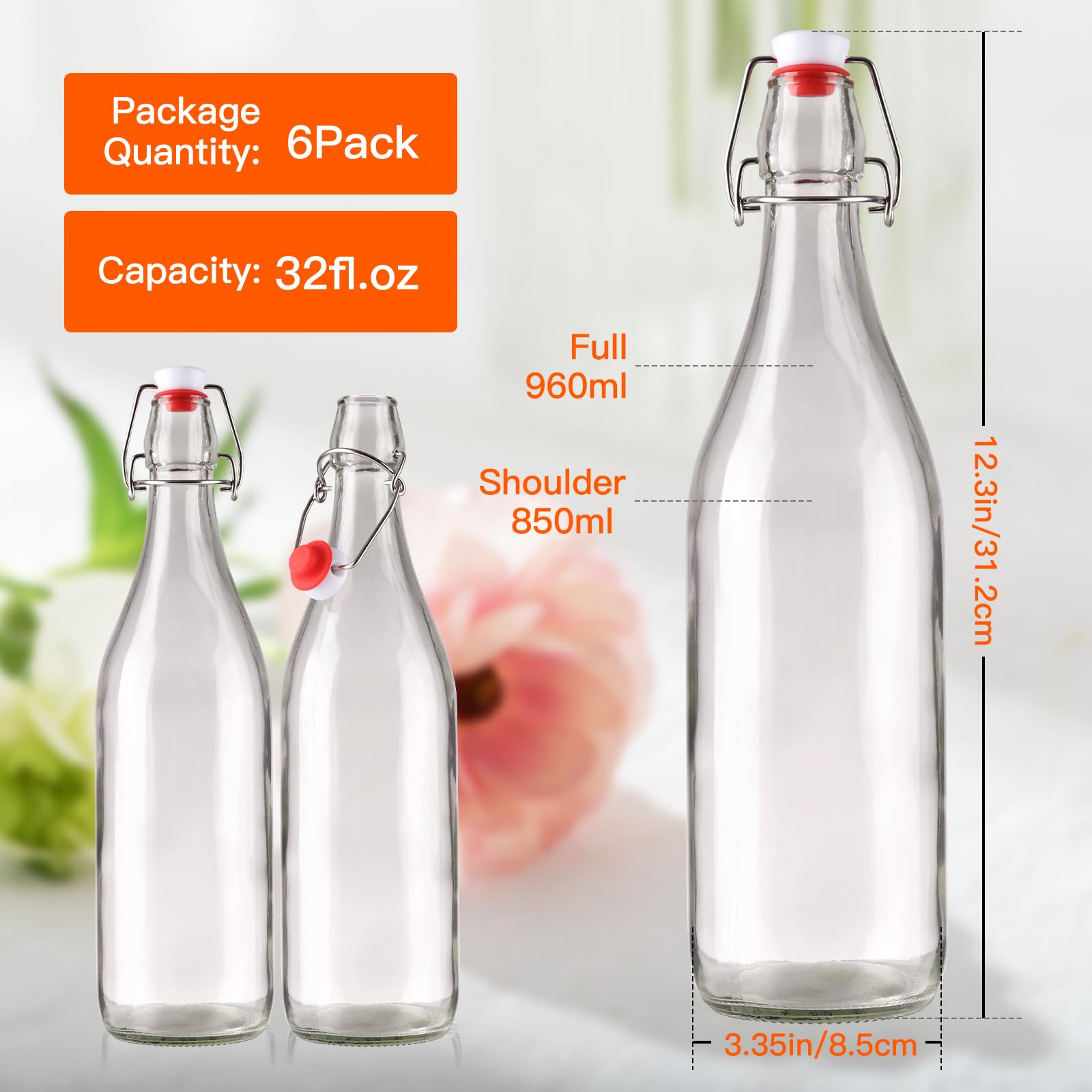 Flip Top Glass Bottle 32Oz 6Pack, Swing Top Glass Bottles With Airtight Flip Lids For Vanilla Extract Bottles/Home Brewing/Bever