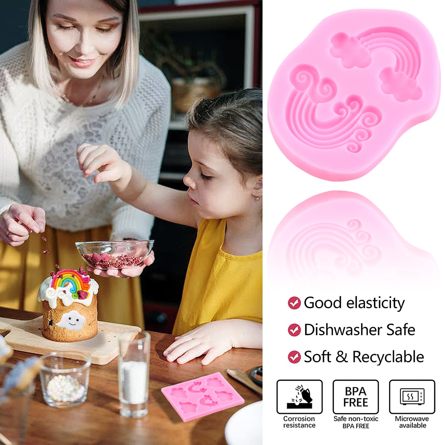 Lkdquthm Rainbow Cake Fondant Molds Cloud Silicone Mold Bear Airplane Candy Molds For Cake Decorating Cupcake Topper Chocolate G